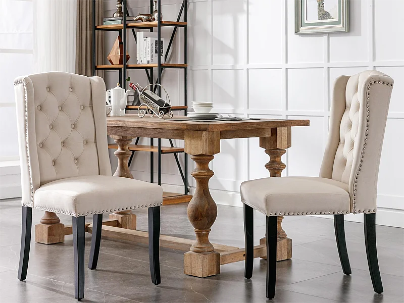 Set aus 2 Samtstühlen mit Eichenbeinen – Beige