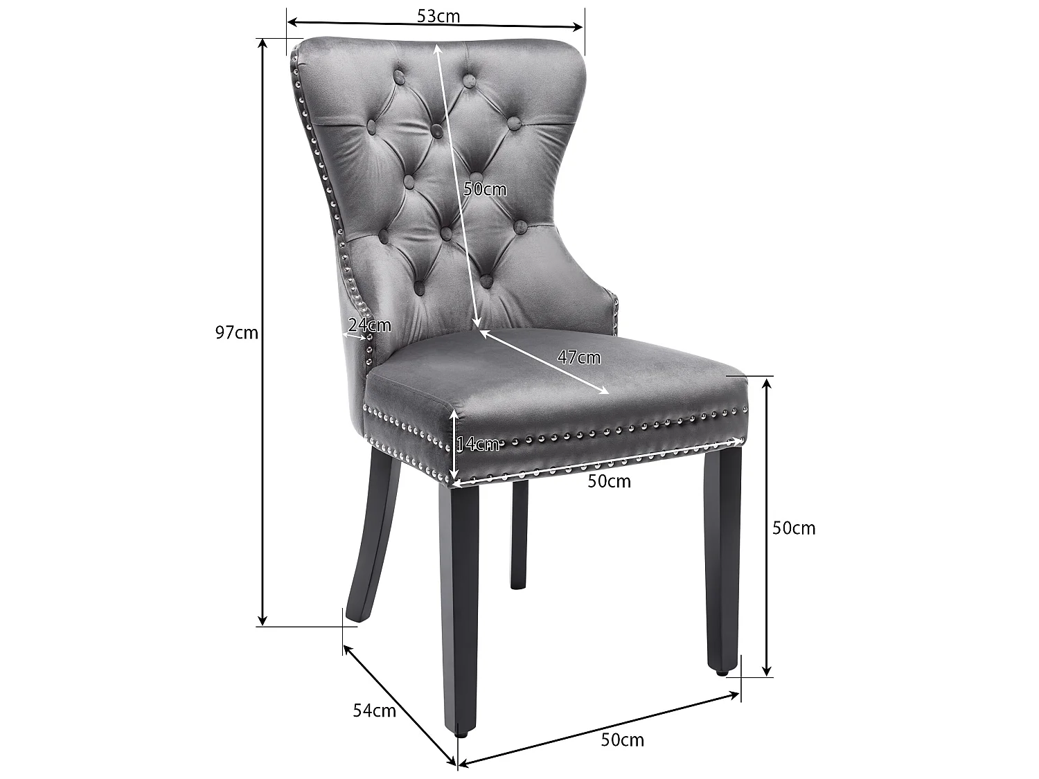 Lot de 4 chaises - velours - pieds en bois massif - gris