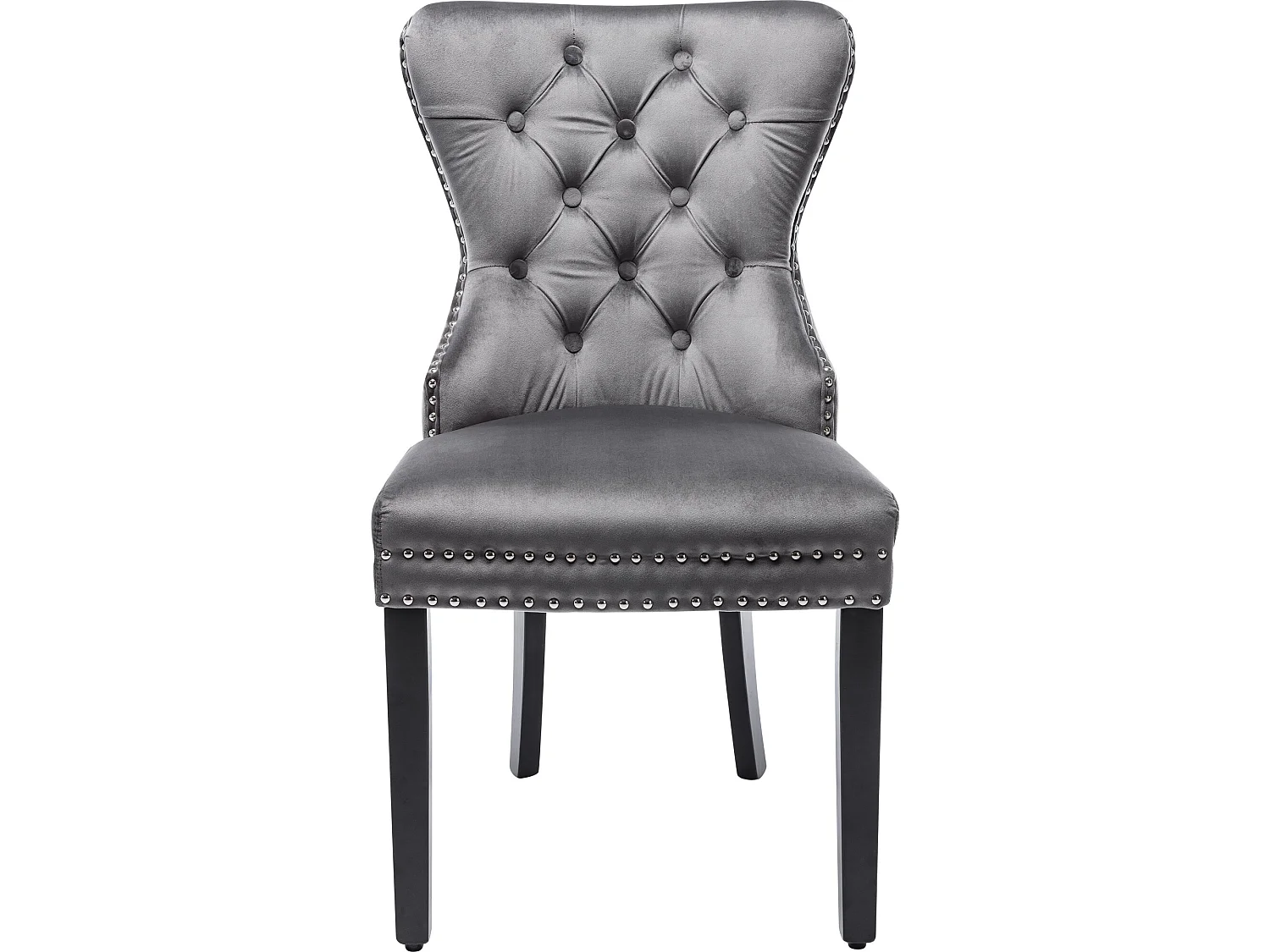 Lot de 4 chaises - velours - pieds en bois massif - gris