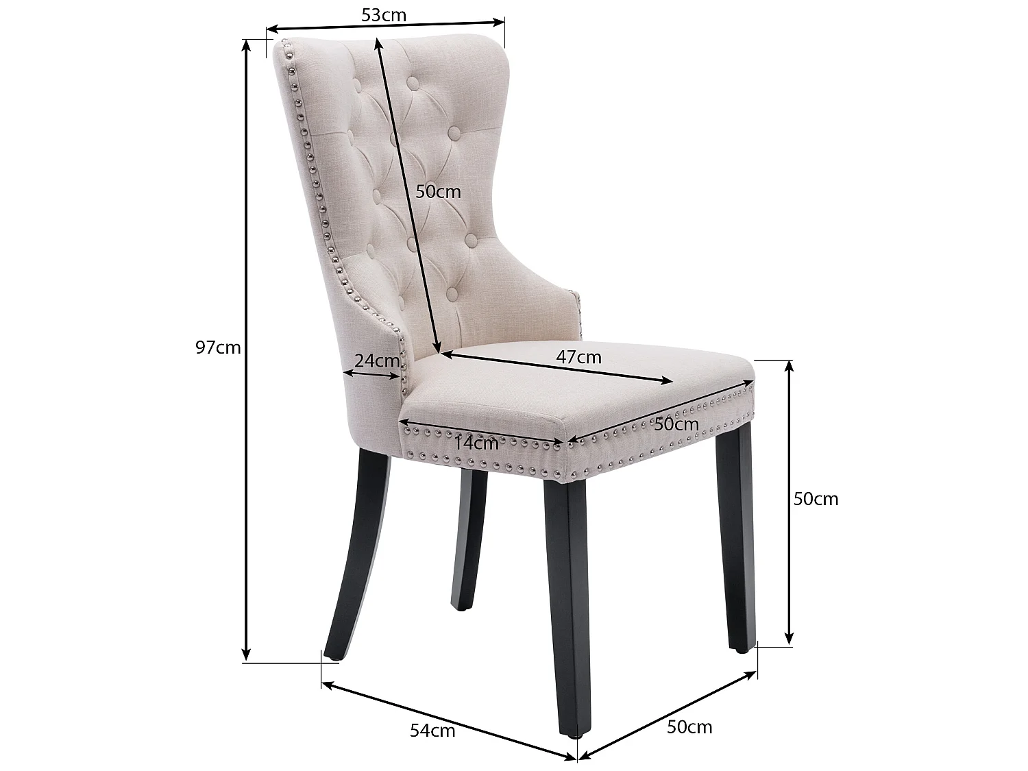 Lot de 6 chaises - tissu et pieds en bois massif - beige