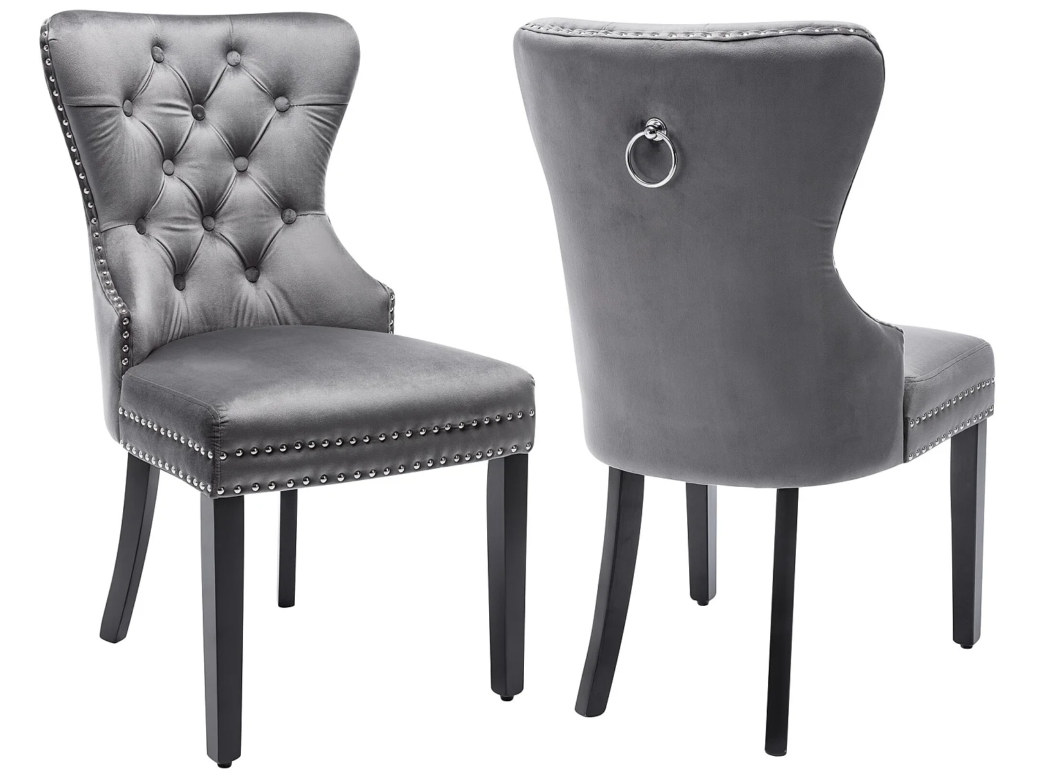 Lot de 2 chaises - velours - pieds en bois massif - gris