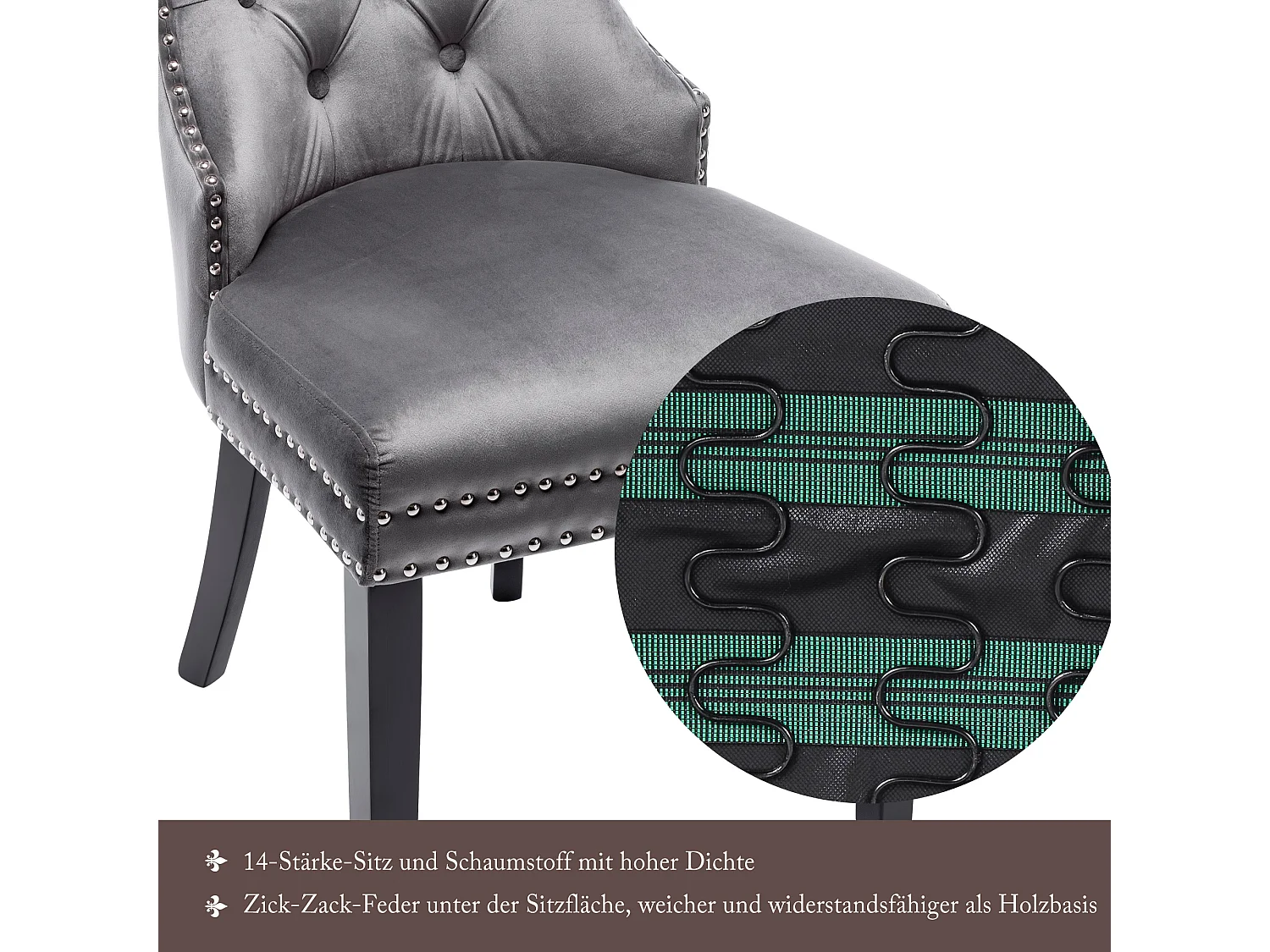 Lot de 2 chaises - velours - pieds en bois massif - gris