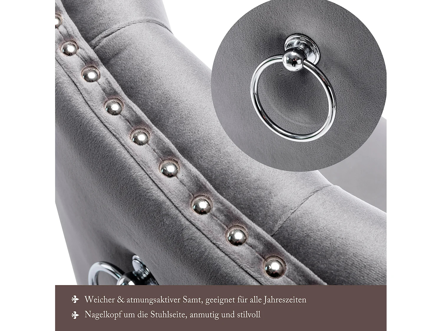 Lot de 2 chaises - velours - pieds en bois massif - gris