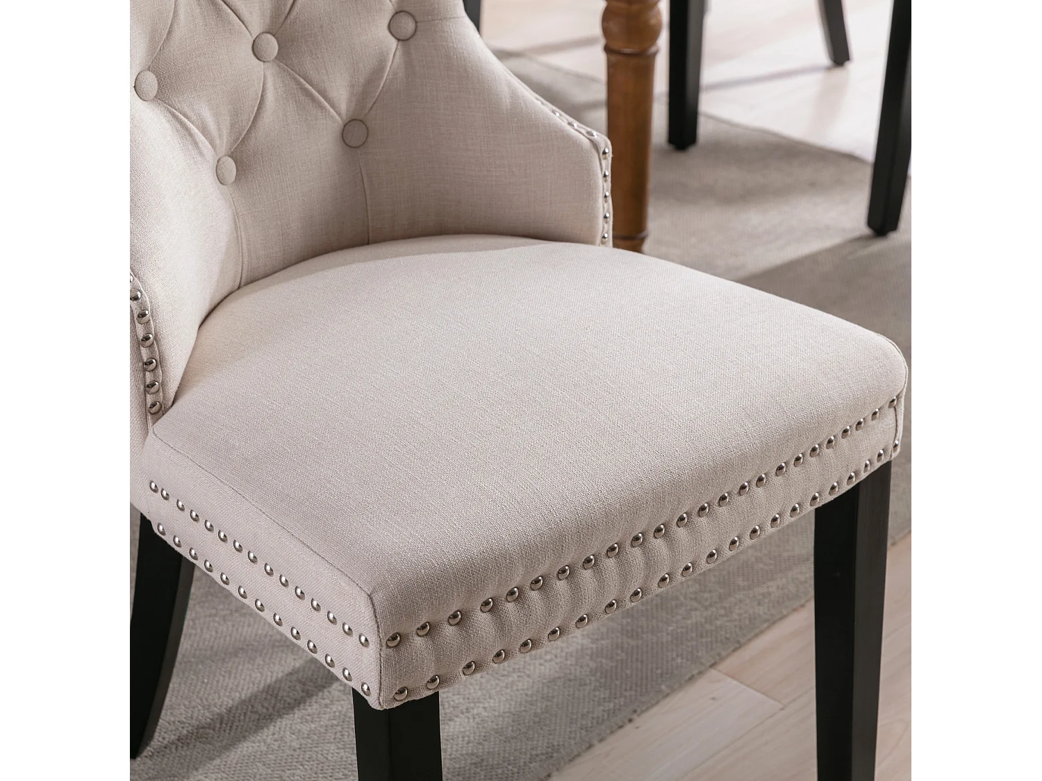 Set van 2 stoelen - stof en massief houten poten - beige