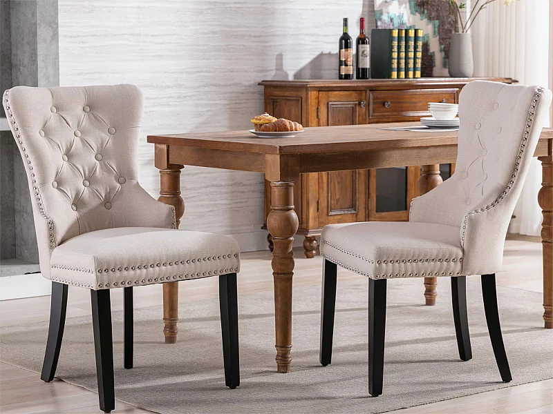 Set di 2 sedie - tessuto e gambe in legno massello - beige