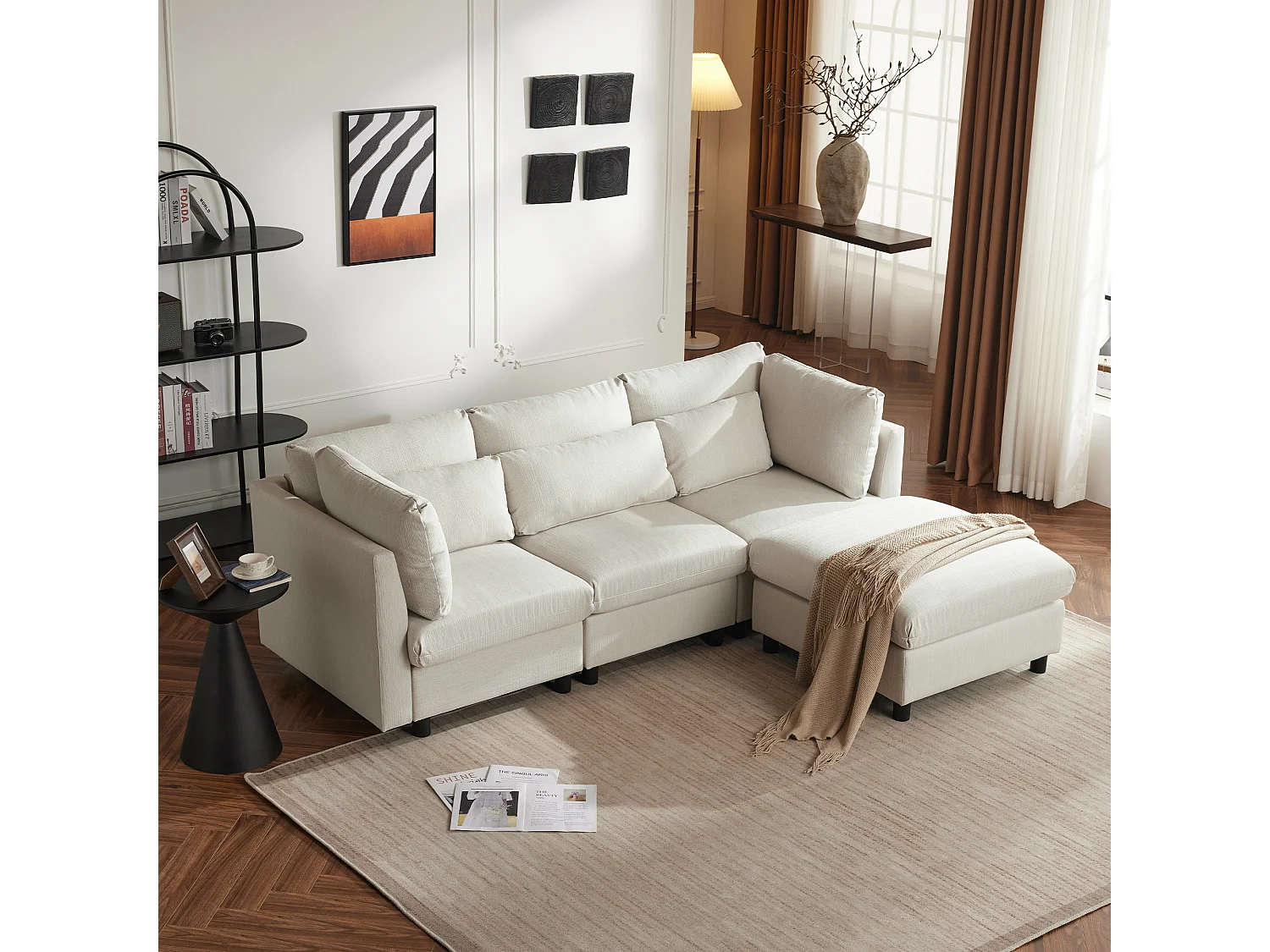 Canapé d'angle reversible en tissu 4 places - gris clair