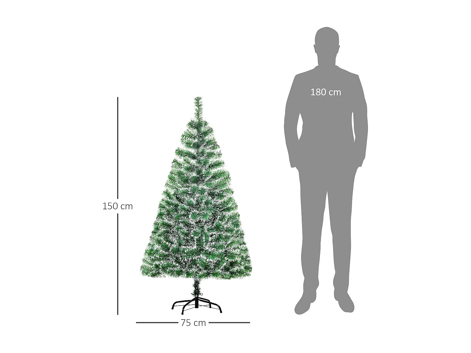 Sapin de Noël artificiel aspect enneigé Ø 75 x 150H cm 416 branches épines imitation Nordmann grand réalisme