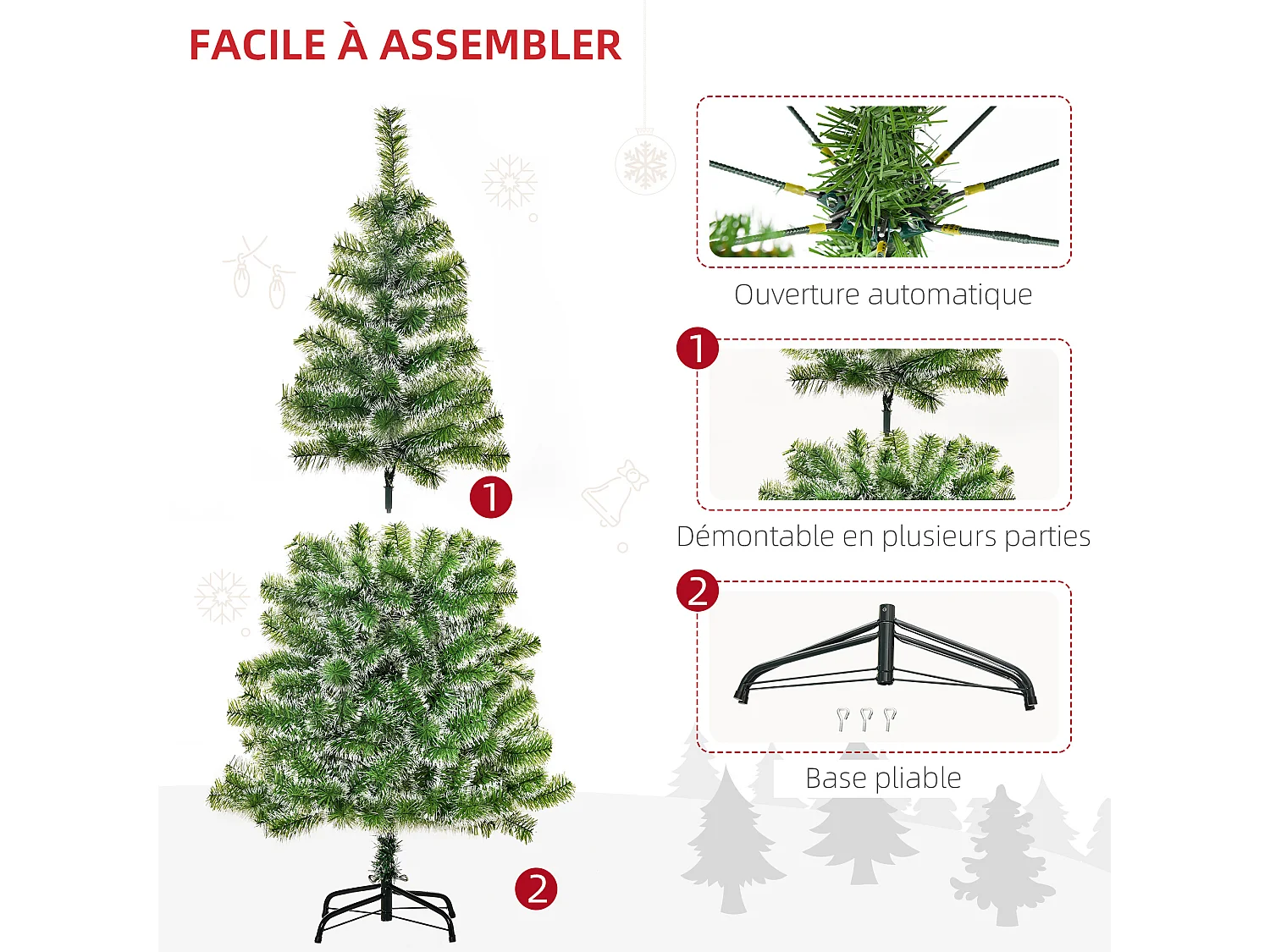 Sapin de Noël artificiel aspect enneigé Ø 75 x 150H cm 416 branches épines imitation Nordmann grand réalisme