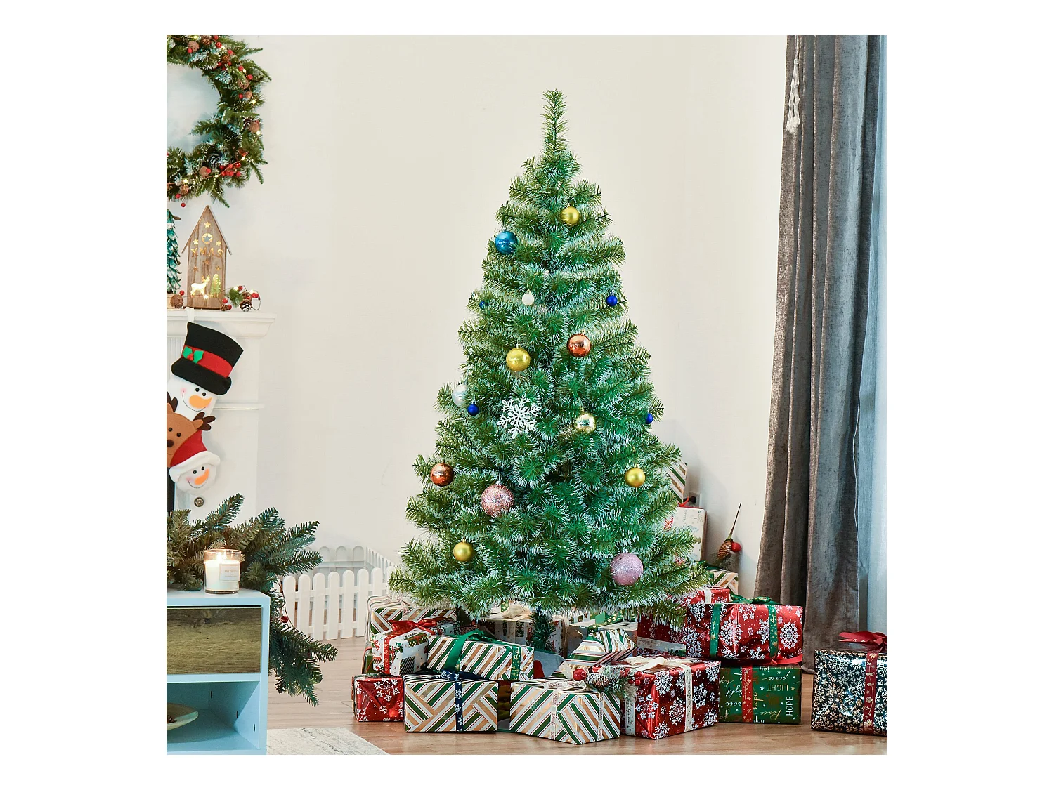Sapin de Noël artificiel aspect enneigé Ø 75 x 150H cm 416 branches épines imitation Nordmann grand réalisme