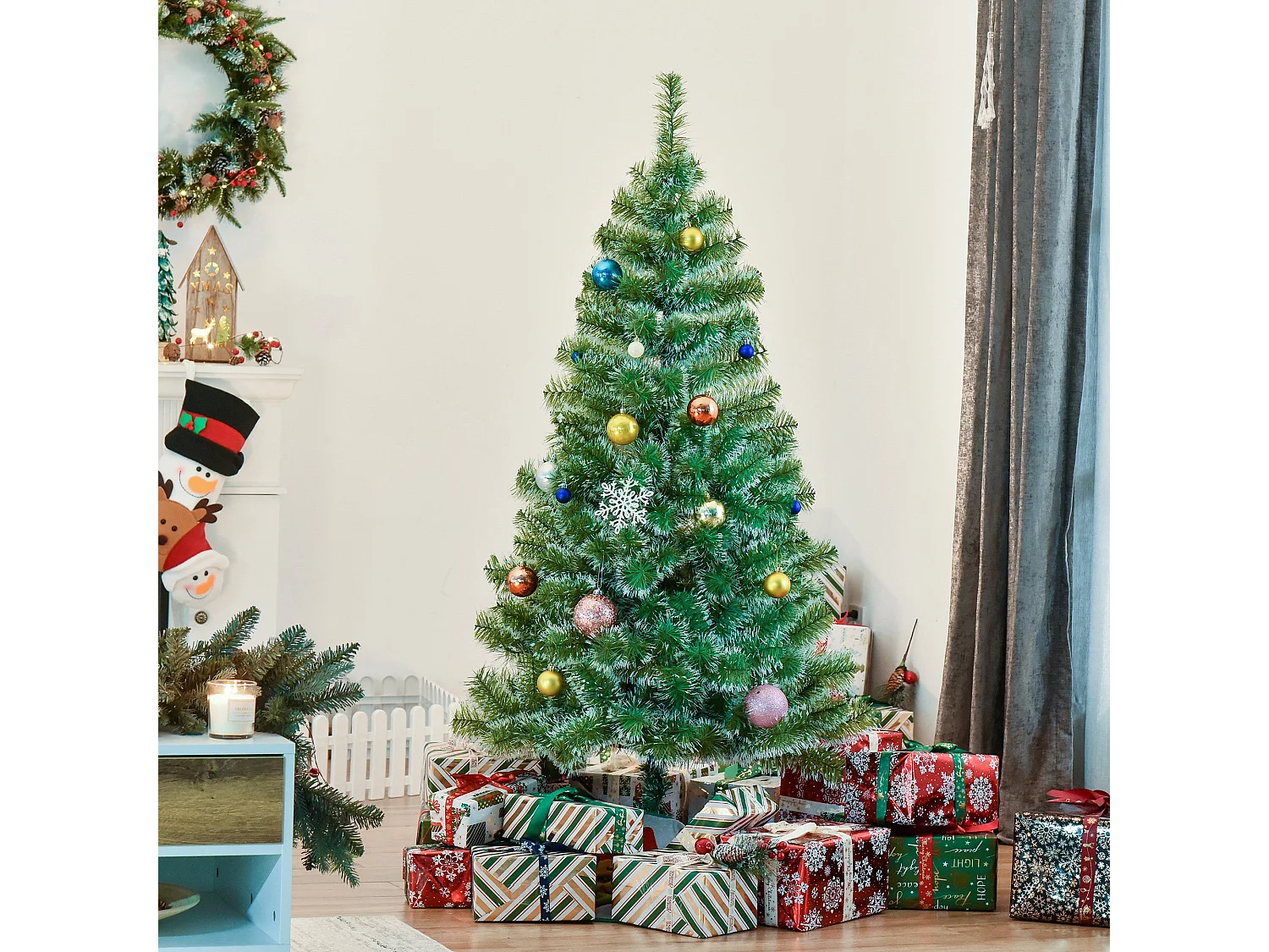 Sapin de Noël artificiel aspect enneigé Ø 75 x 150H cm 416 branches épines imitation Nordmann grand réalisme