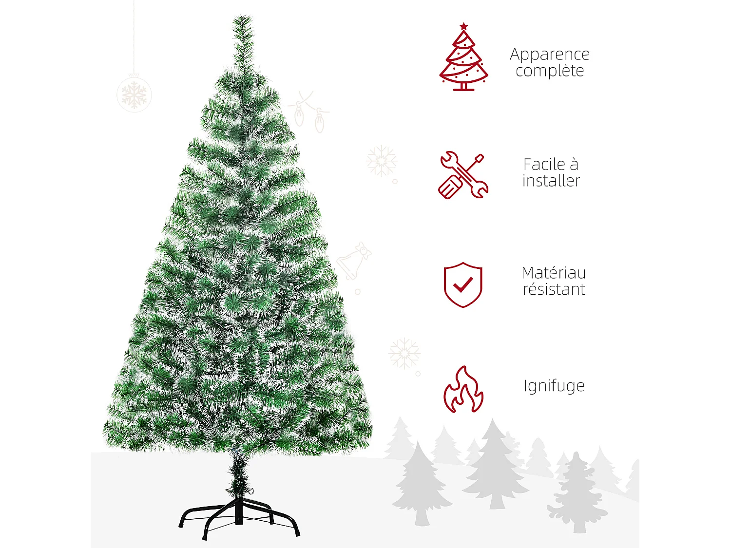 Sapin de Noël artificiel aspect enneigé Ø 75 x 150H cm 416 branches épines imitation Nordmann grand réalisme