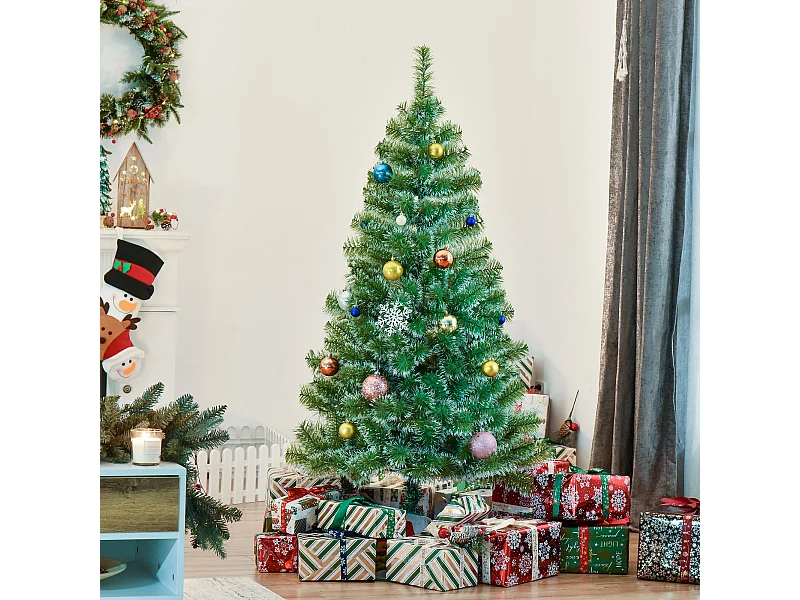 Sapin de Noël artificiel aspect enneigé Ø 75 x 150H cm 416 branches épines imitation Nordmann grand réalisme