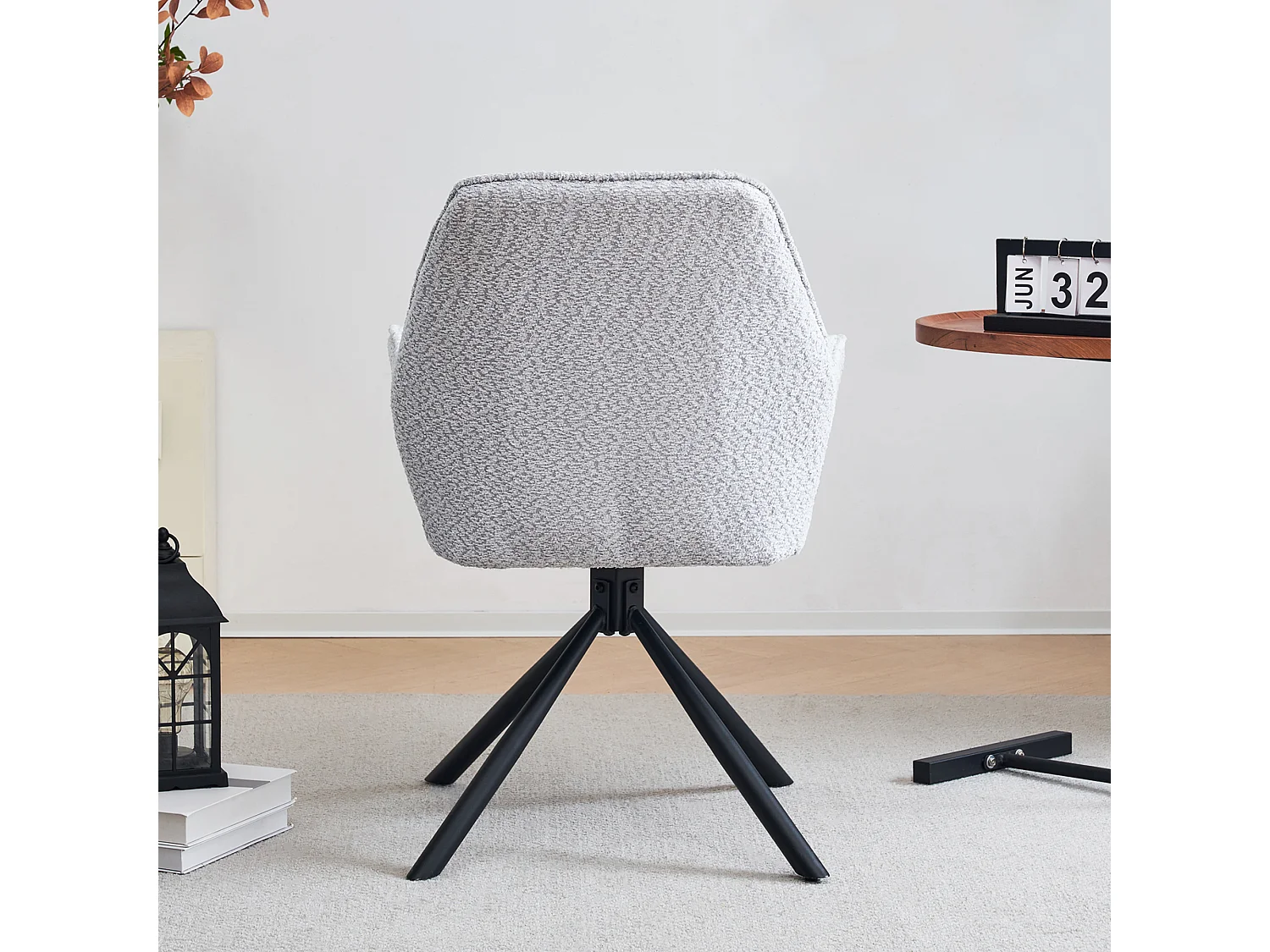 Chaise de salle à manger pivotante à 180 ° en tissu bouclette et métal - gris