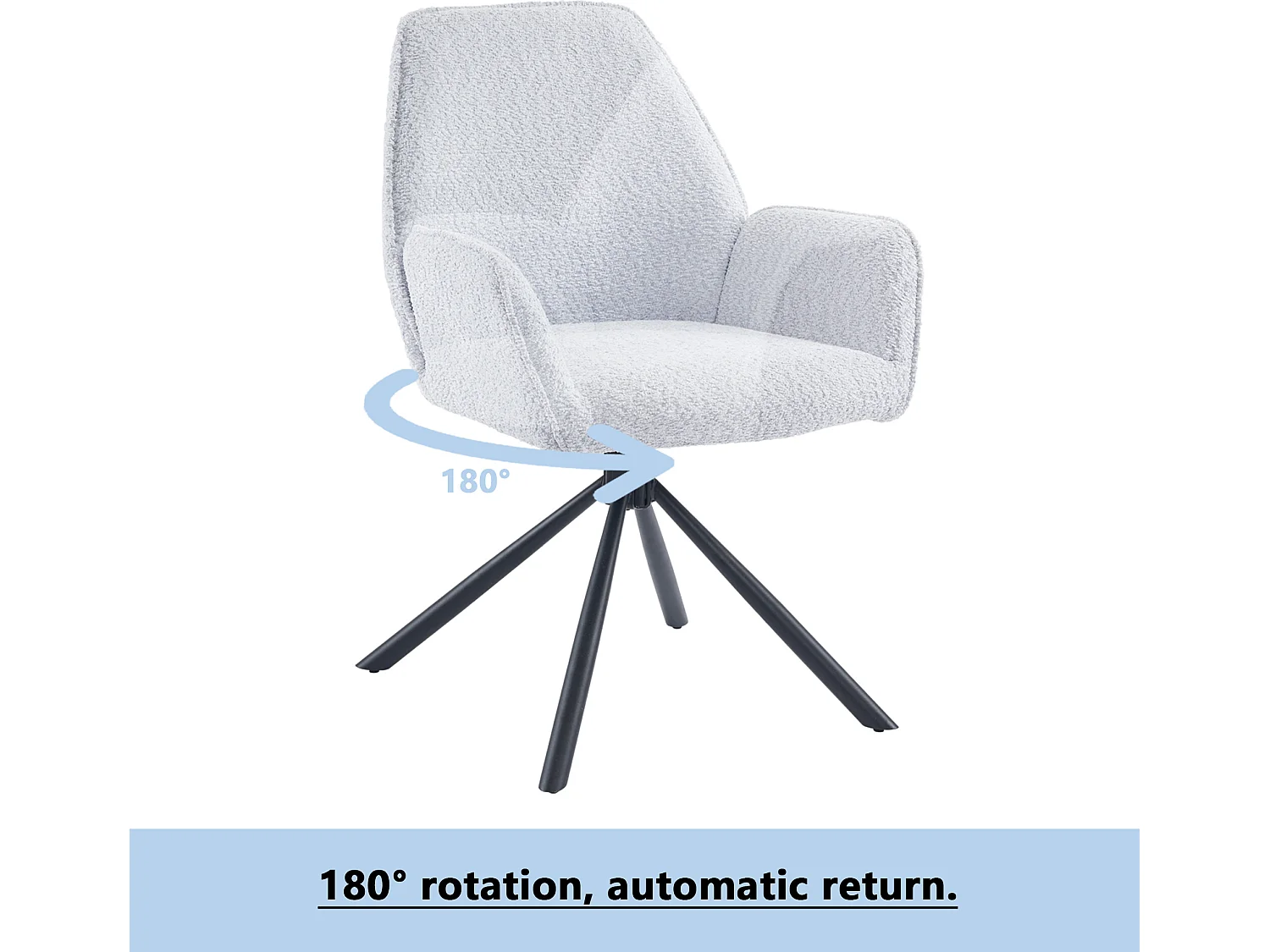 Chaise de salle à manger pivotante à 180 ° en tissu bouclette et métal - gris