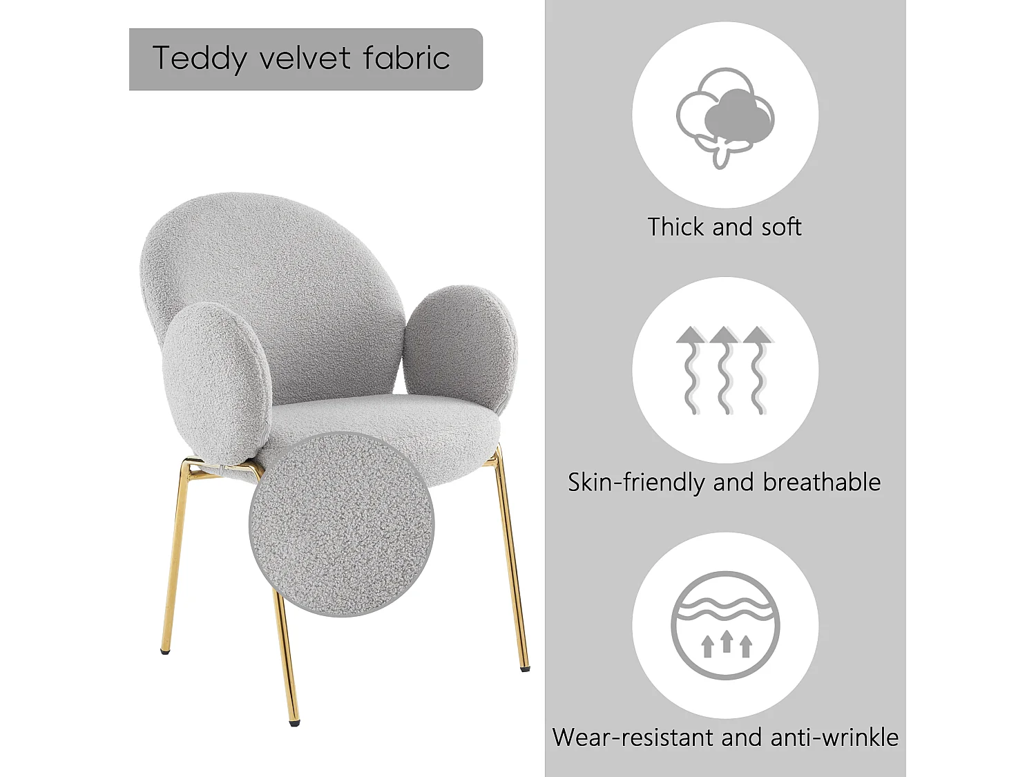 Esszimmerstuhl aus grauem Frotteestoff