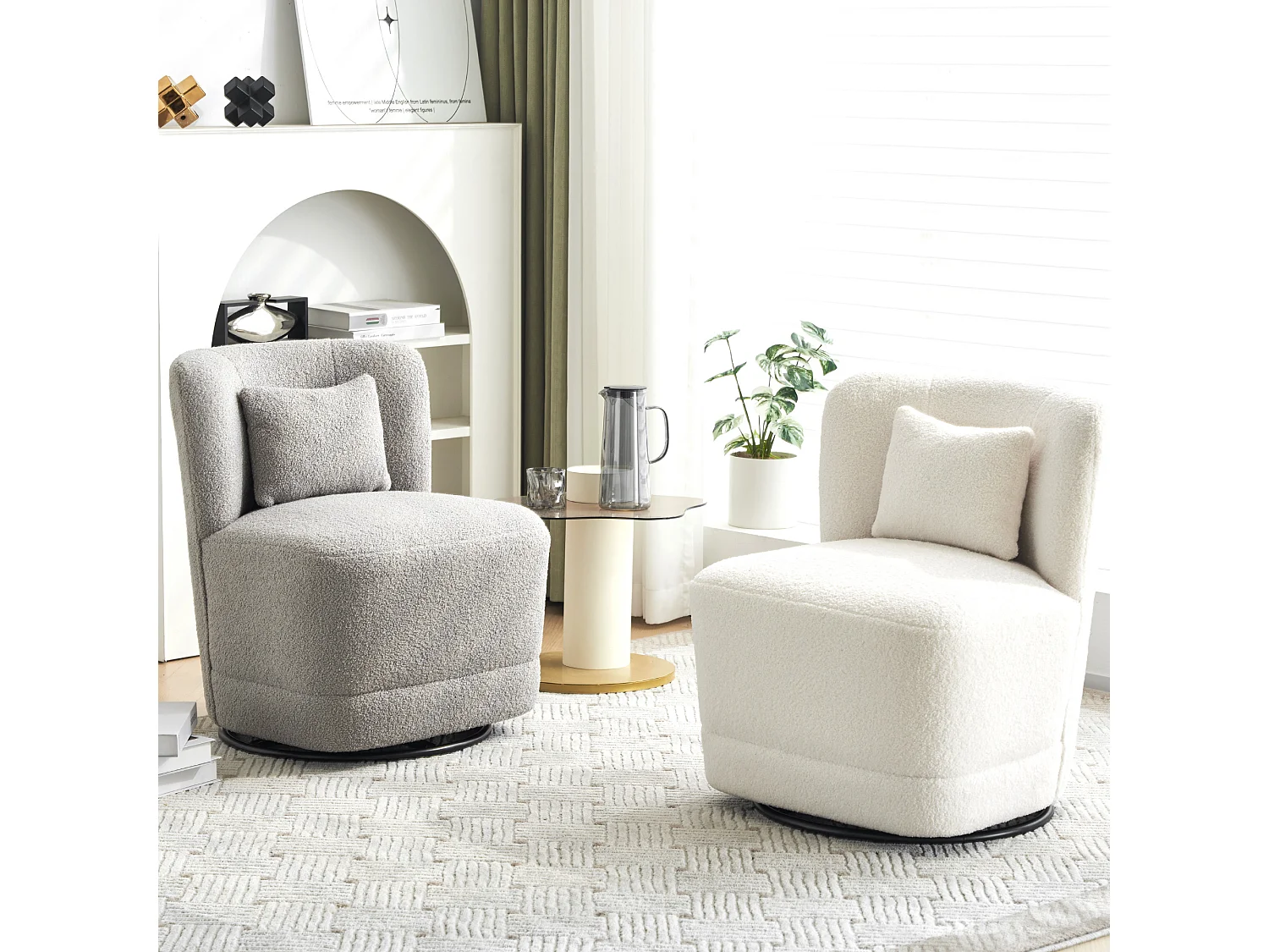 Sofá de 1 lugar, poltrona giratória 360° com almofada e encosto - tecido French Terry - 58 x 63 x 72 cm - branco