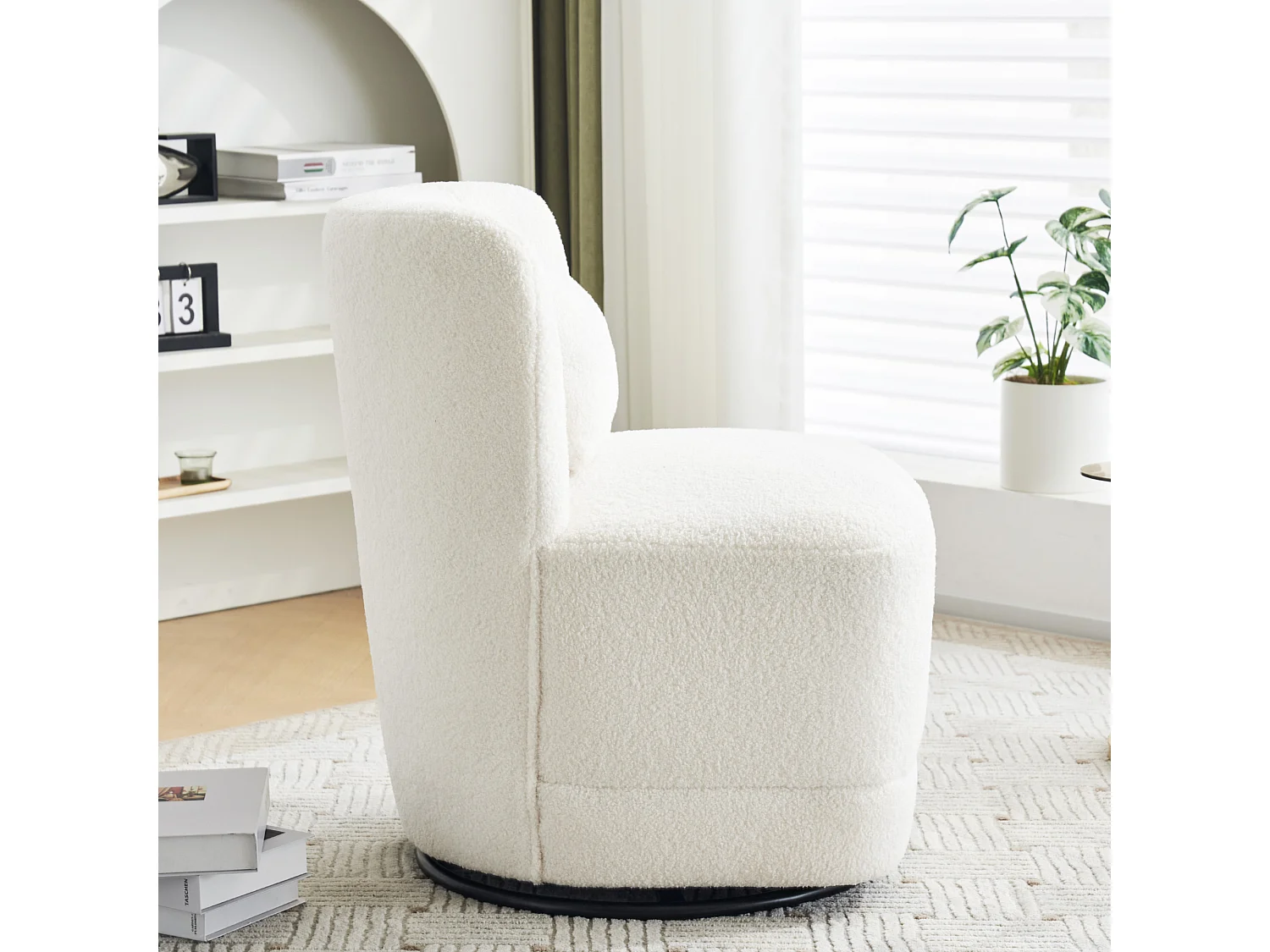 Sofá de 1 lugar, poltrona giratória 360° com almofada e encosto - tecido French Terry - 58 x 63 x 72 cm - branco