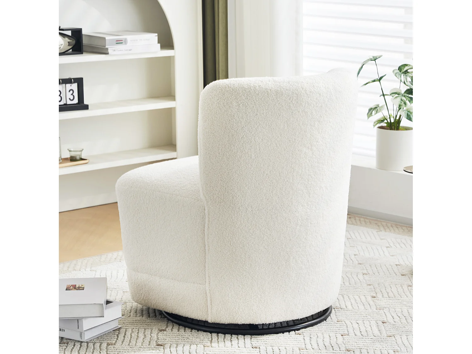 Sofá de 1 lugar, poltrona giratória 360° com almofada e encosto - tecido French Terry - 58 x 63 x 72 cm - branco