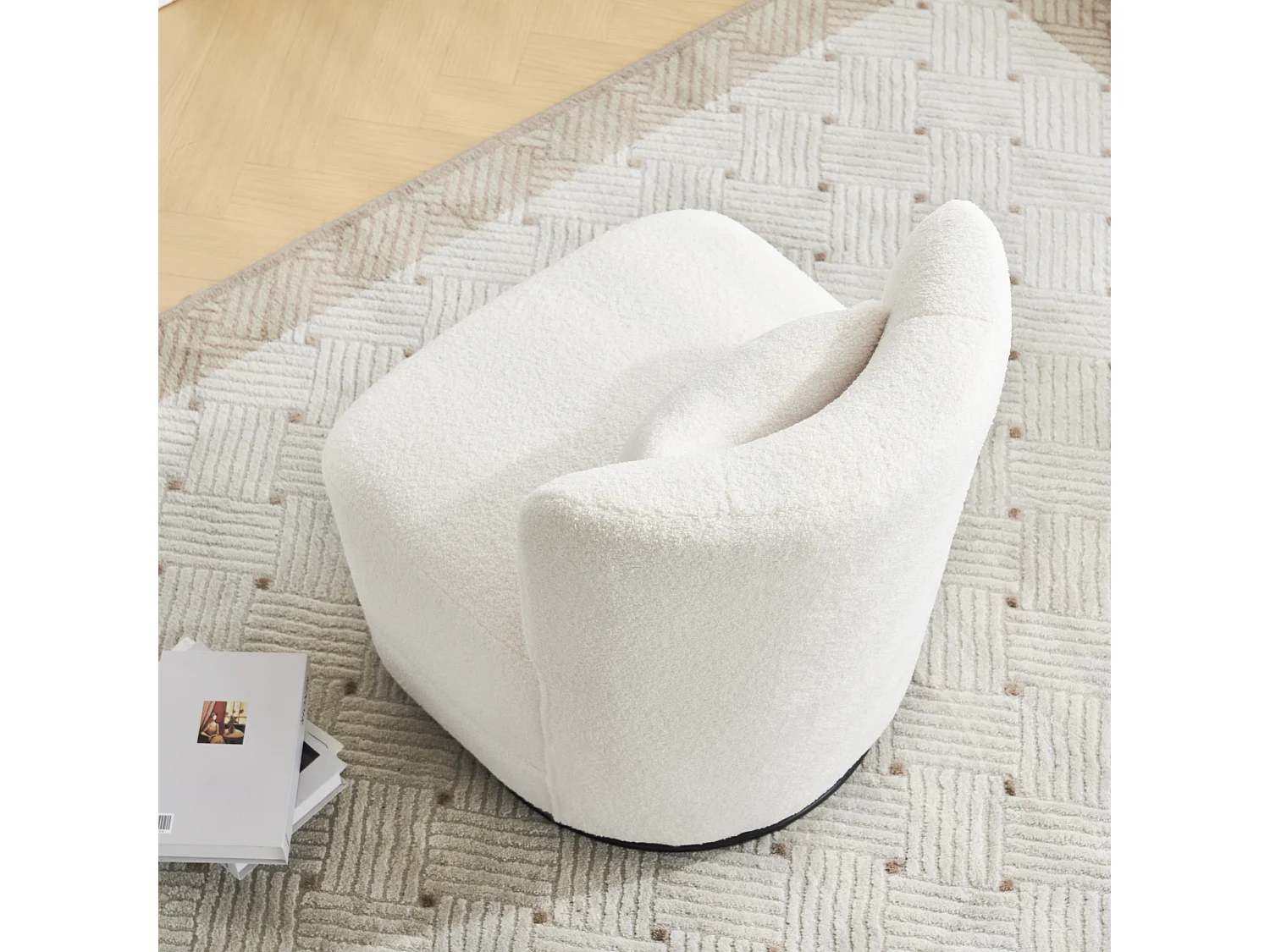 Sofá de 1 lugar, poltrona giratória 360° com almofada e encosto - tecido French Terry - 58 x 63 x 72 cm - branco