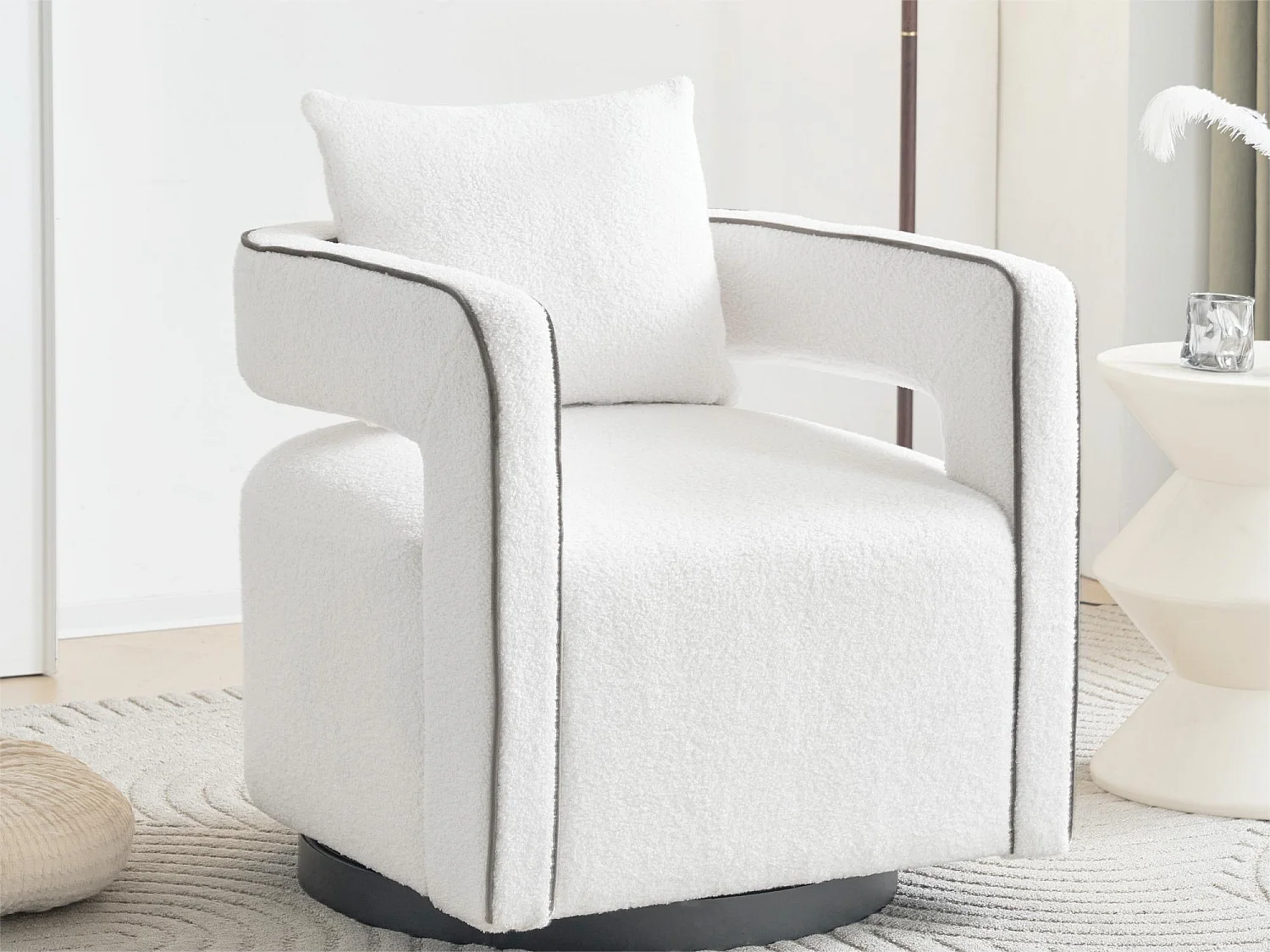 360° draaibare fauteuil in badstof met kussen - wit