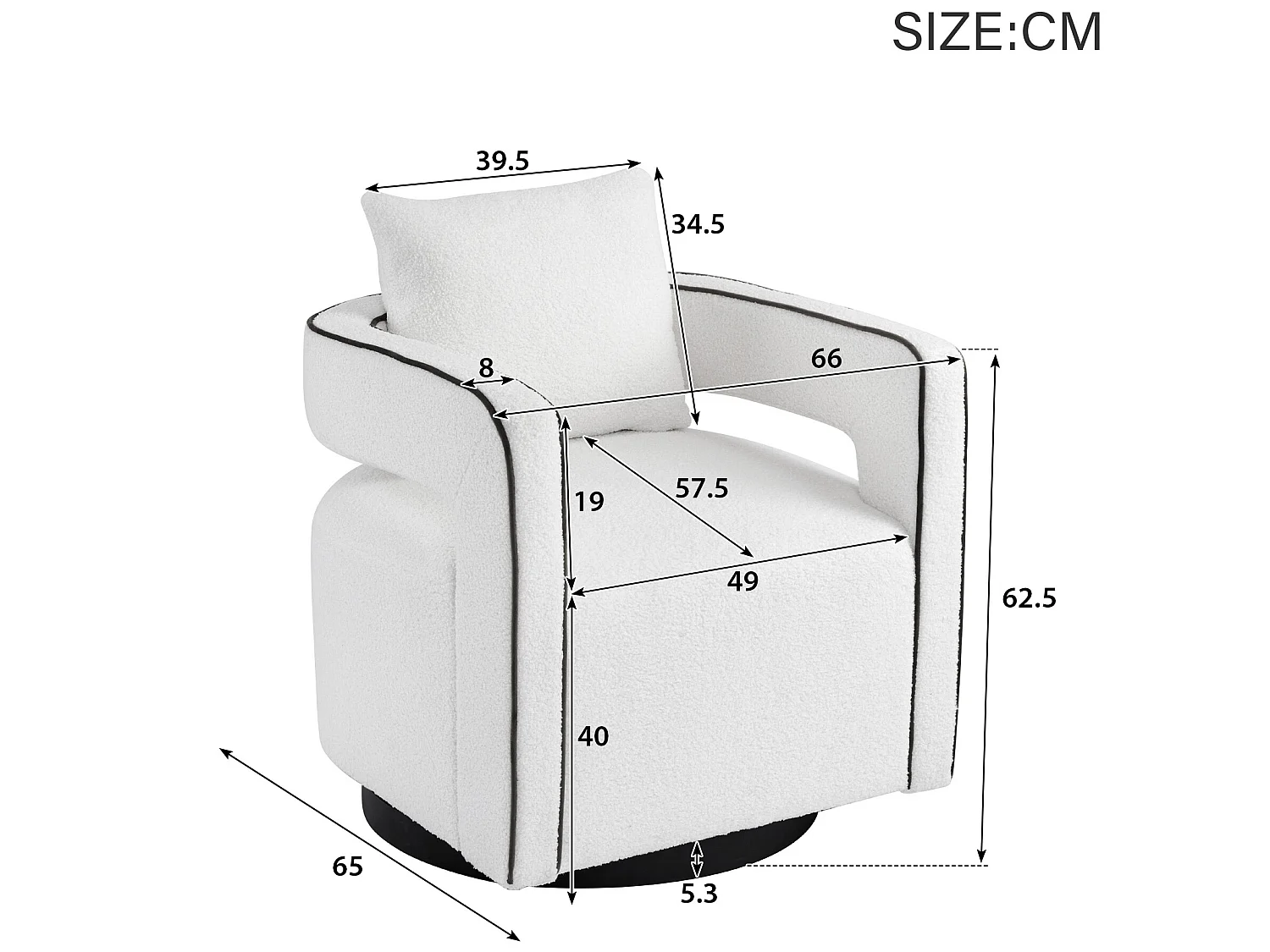 360° draaibare fauteuil in badstof met kussen - wit