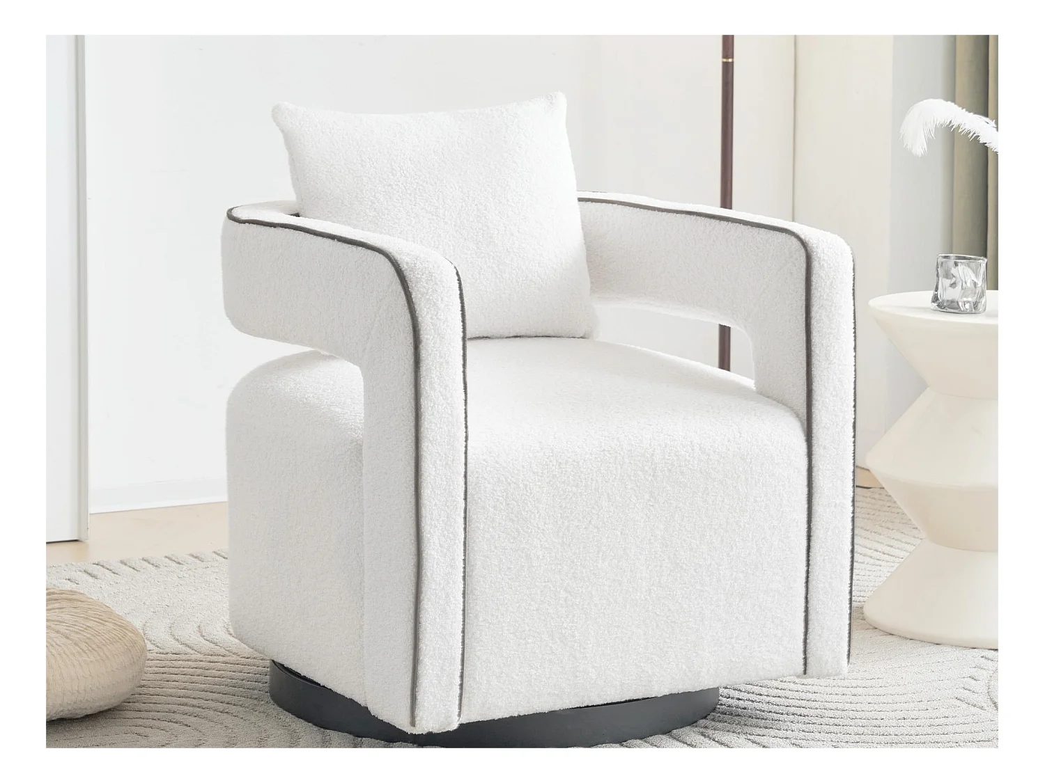 360° draaibare fauteuil in badstof met kussen - wit