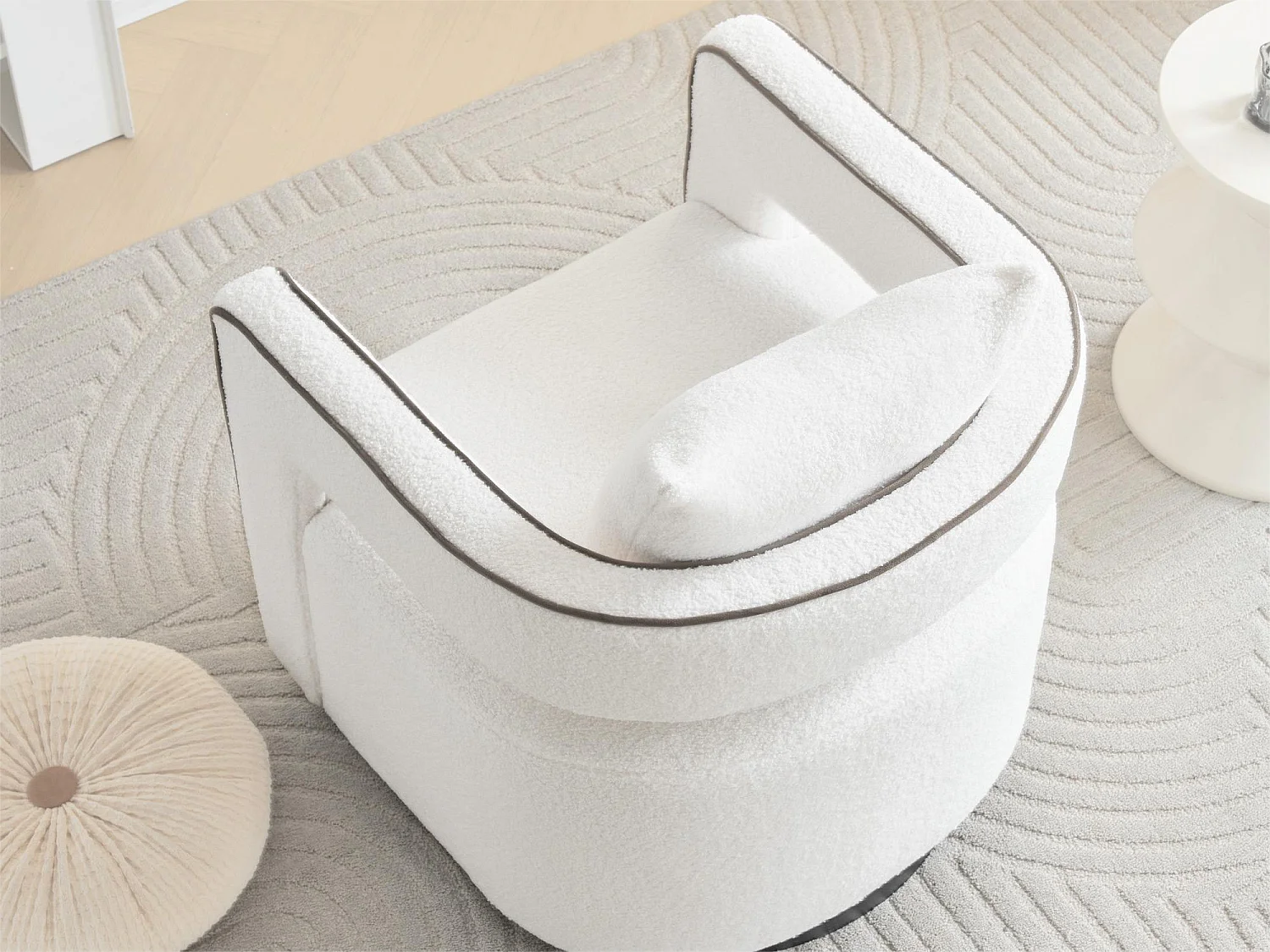 360° draaibare fauteuil in badstof met kussen - wit