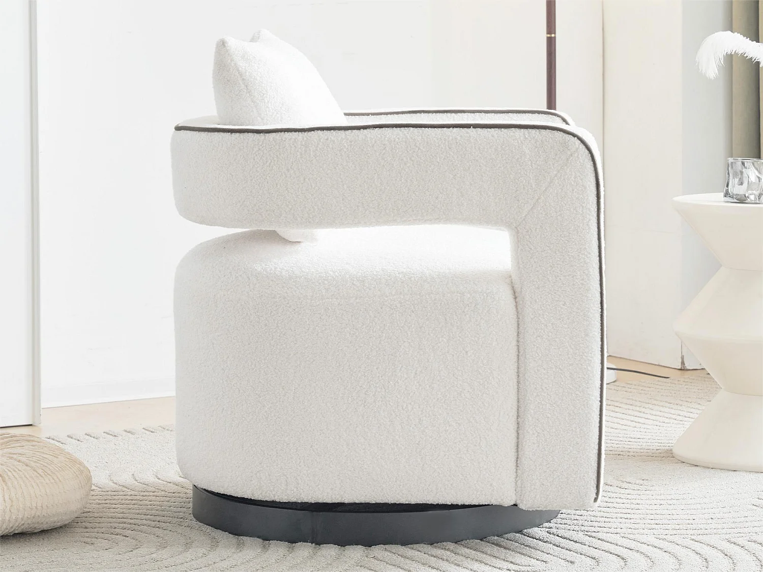 360° draaibare fauteuil in badstof met kussen - wit