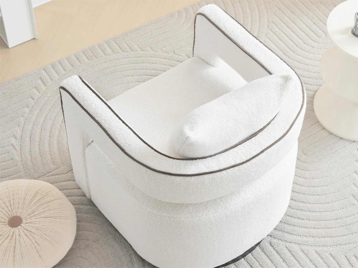 360° draaibare fauteuil in badstof met kussen - wit