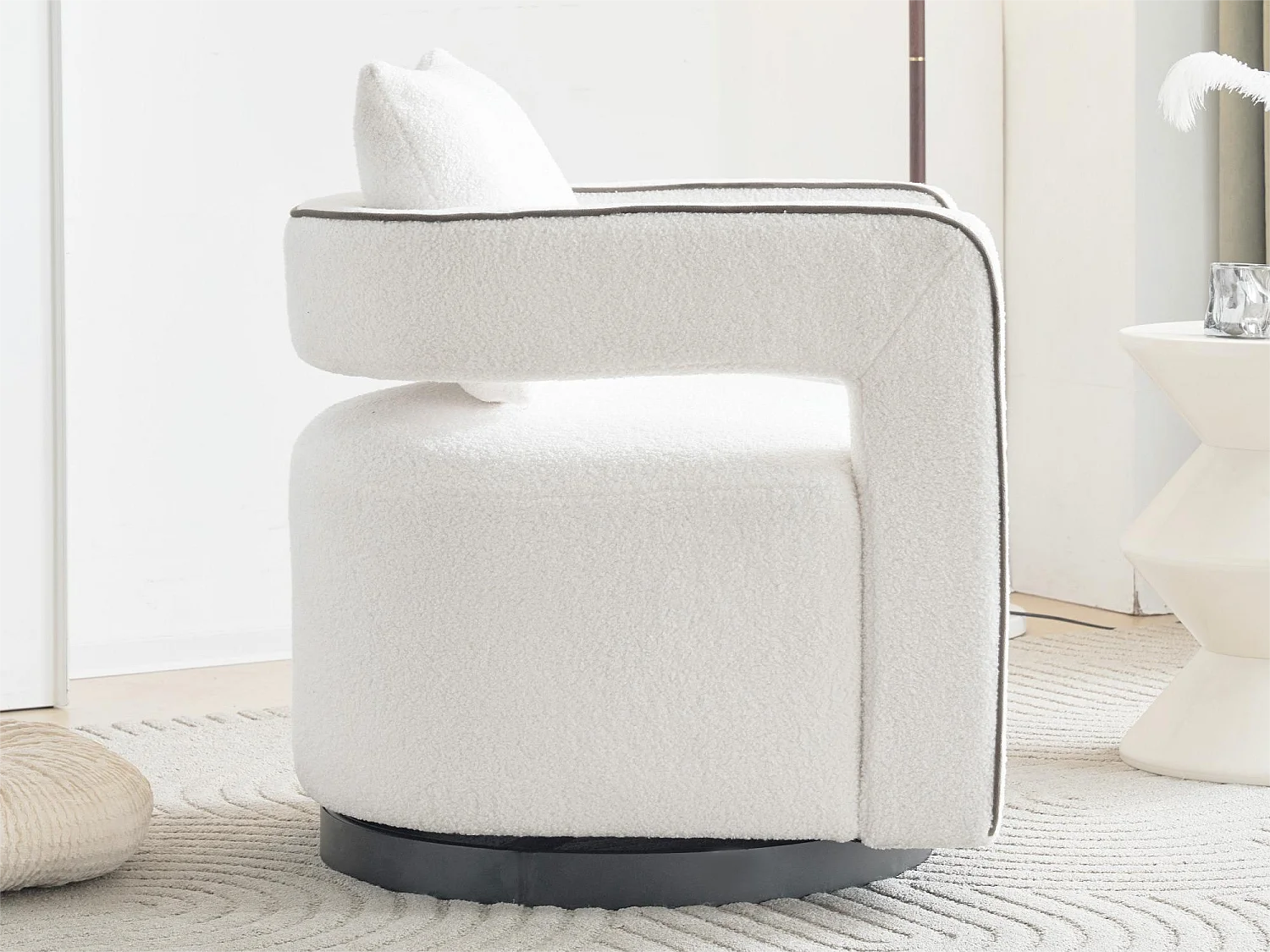 360° draaibare fauteuil in badstof met kussen - wit