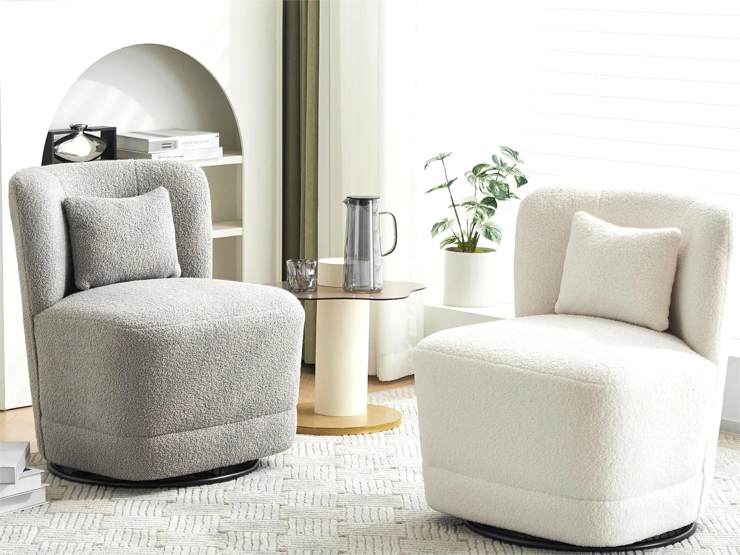 360° draaistoel in GRIJZE badstof met kussen