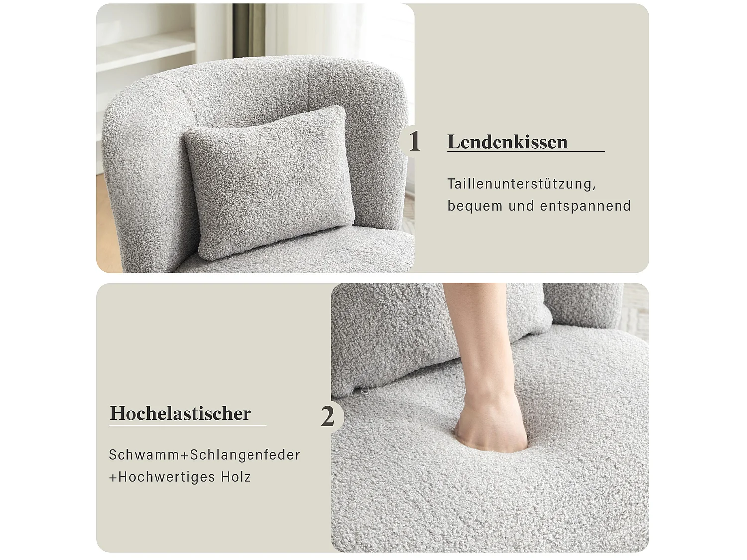 360° draaistoel in GRIJZE badstof met kussen