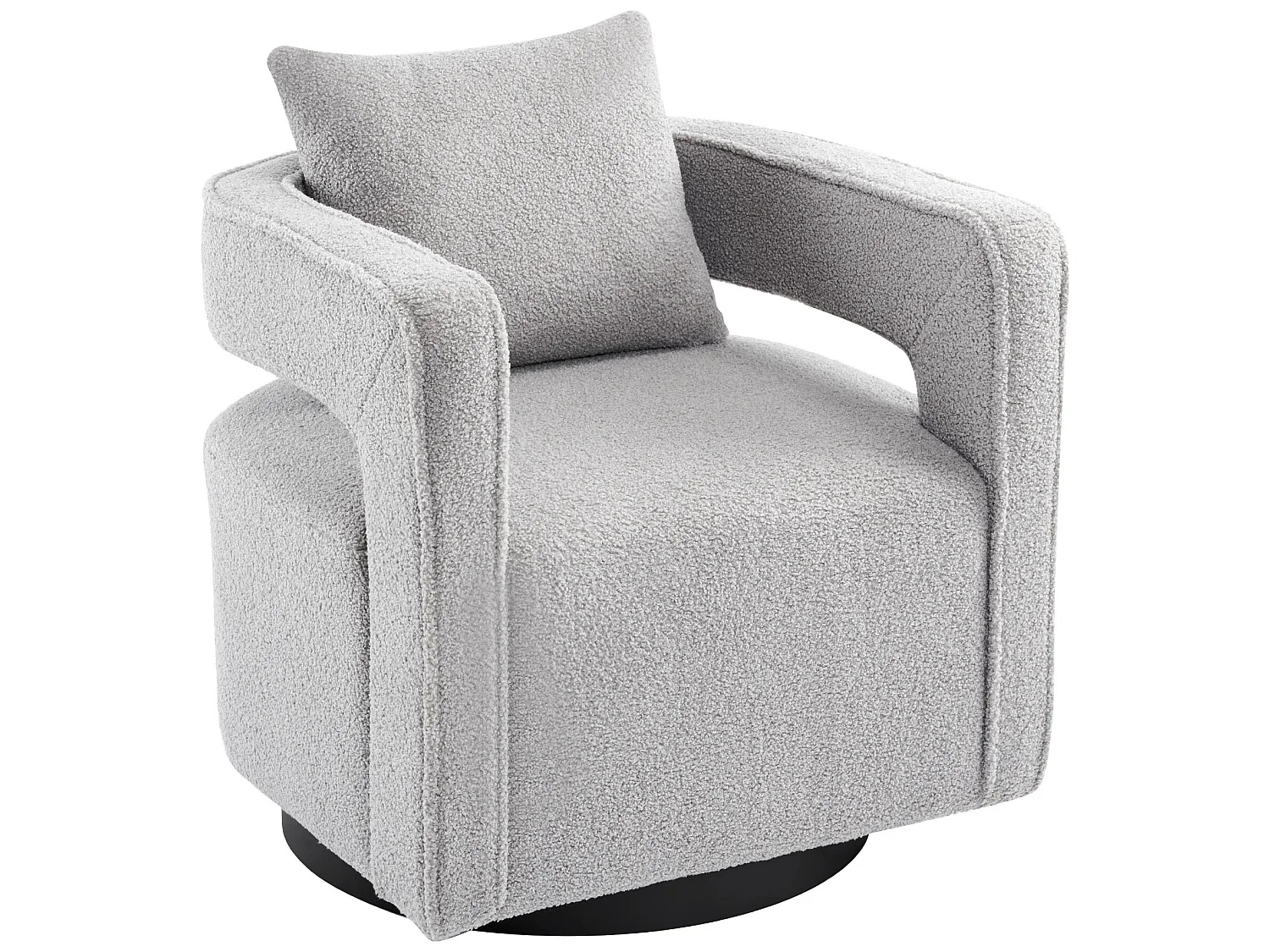 Fauteuil pivotante à 360° en tissu bouclette gris avec coussin
