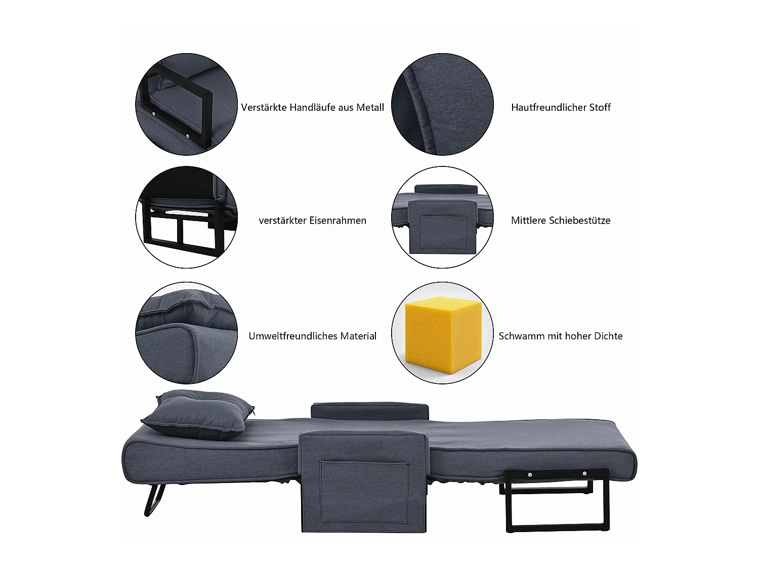 Fauteuil convertible 3 en 1 en tissu - gris