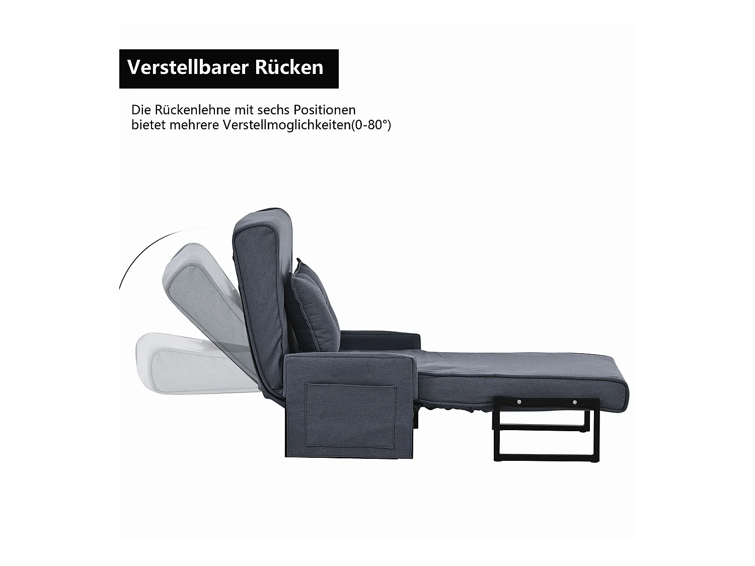 Fauteuil convertible 3 en 1 en tissu - gris