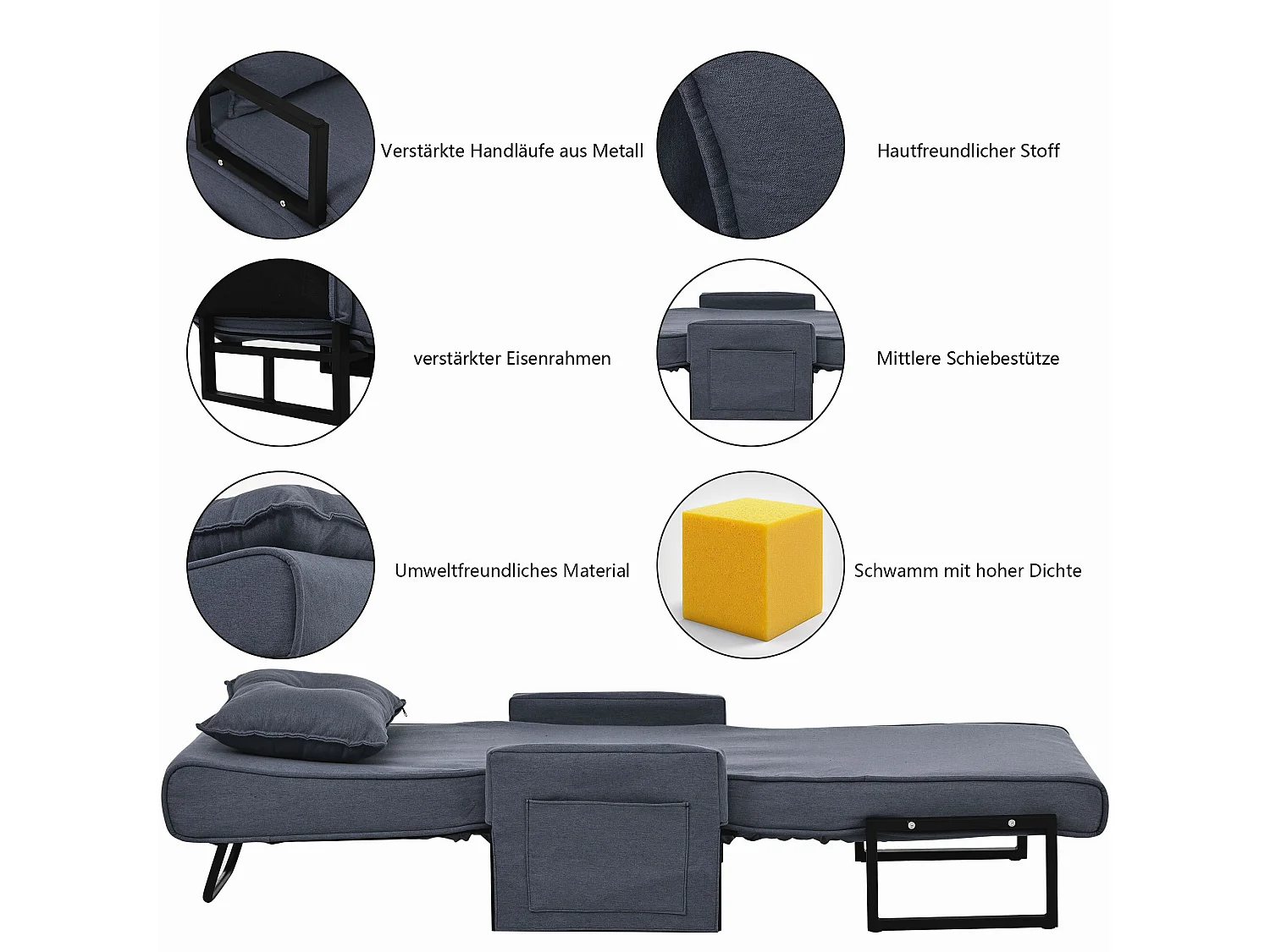 Poltrona conversível 3 em 1 em tecido - cinza
