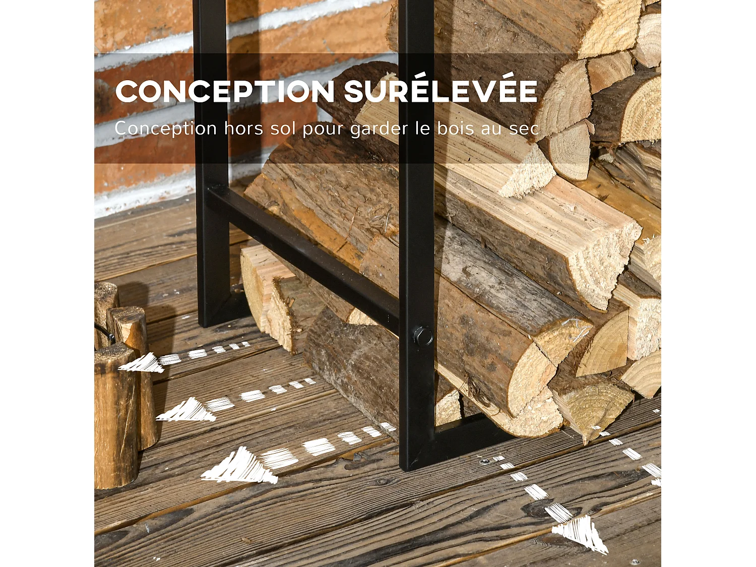 Porte bûches range bûches vertical en métal intérieur extérieur 50 x 30 x 100 cm noir