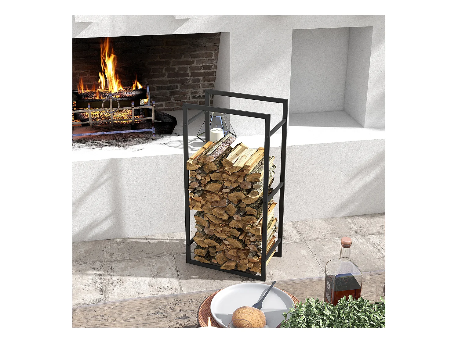 Porte bûches range bûches vertical en métal intérieur extérieur 50 x 30 x 100 cm noir