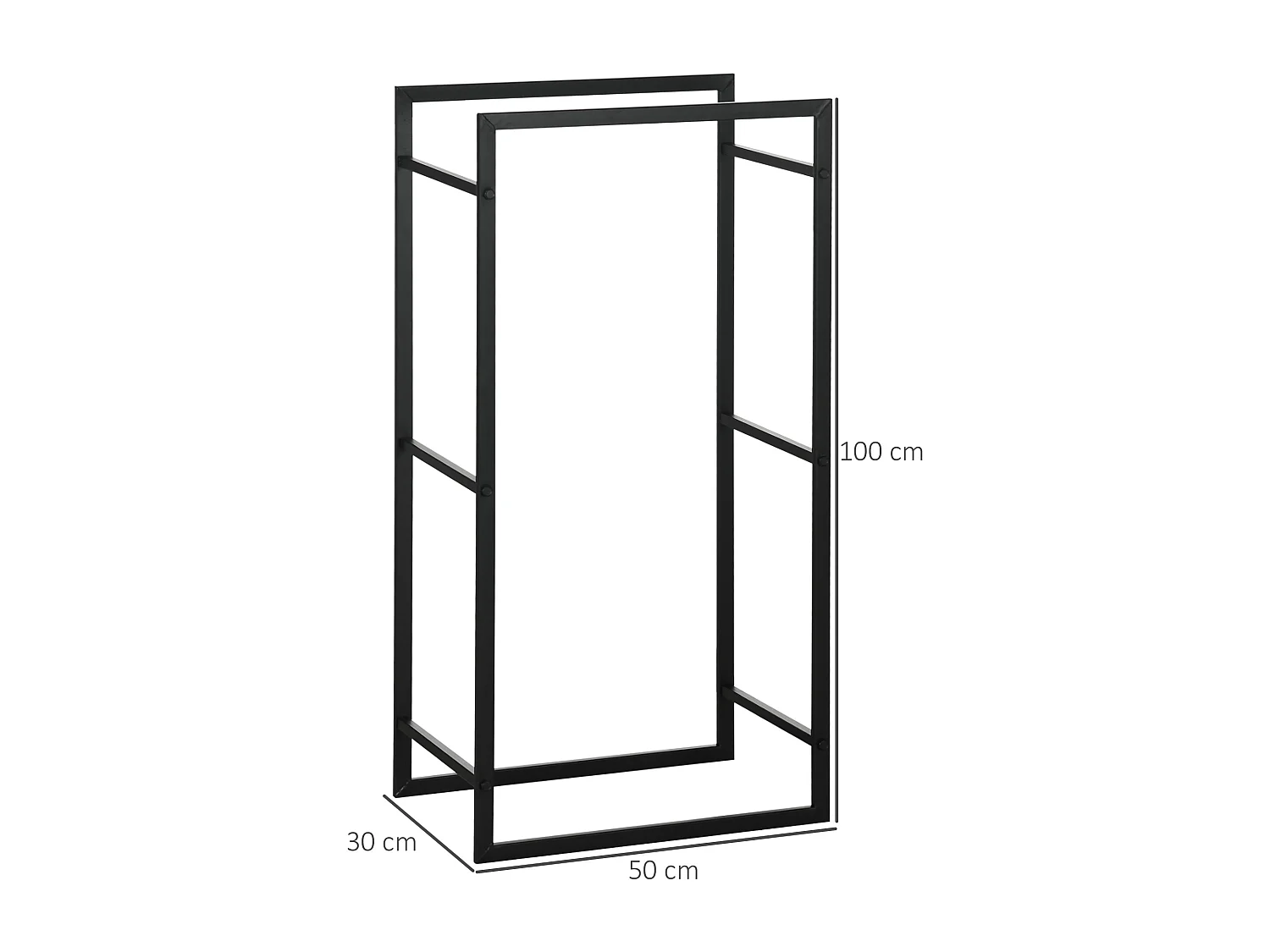 Porte bûches range bûches vertical en métal intérieur extérieur 50 x 30 x 100 cm noir