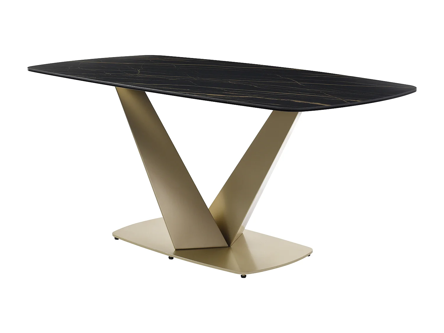 Mesa de jantar 6 lugares em cerâmica, vidro temperado e metal dourado efeito mármore preto - PORELIMA de Maison Céphy