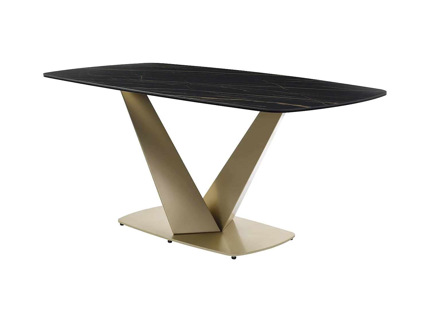 Table à manger 6 personnes en céramique, verre trempé et métal doré - Effet marbre noir - PORELIMA de Maison Céphy