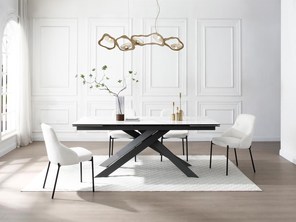 Table à manger extensible 8 à 12 personnes en céramique, verre trempé et métal - Effet marbre blanc et anthracite - COREMA de Maison Céphy