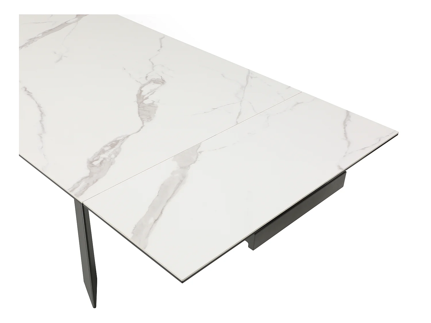 Verlengbare eettafel 8 tot 12 plaatsen van keramiek, gehard glas en metaal - Wit marmereffect en antraciet - COREMA van Maison Céphy