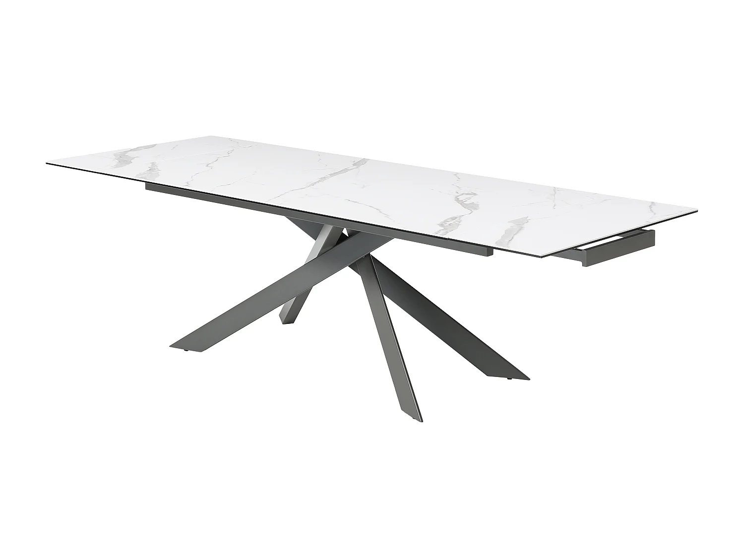 Verlengbare eettafel 8 tot 12 plaatsen van keramiek, gehard glas en metaal - Wit marmereffect en antraciet - COREMA van Maison Céphy