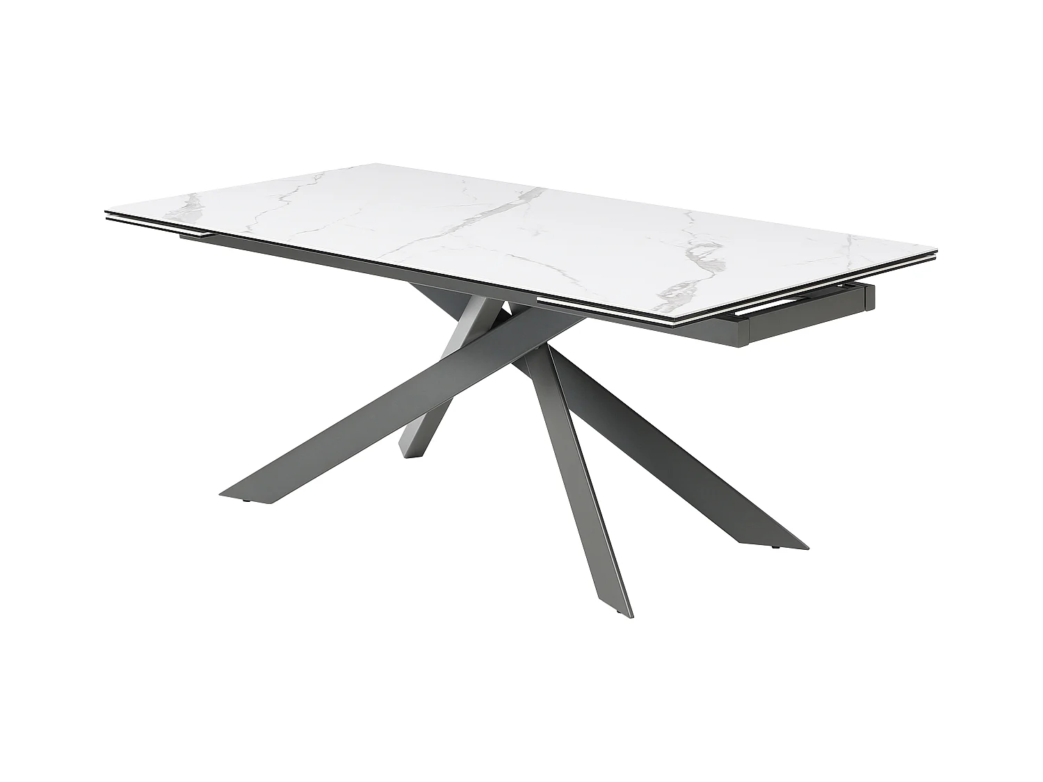 Verlengbare eettafel 8 tot 12 plaatsen van keramiek, gehard glas en metaal - Wit marmereffect en antraciet - COREMA van Maison Céphy