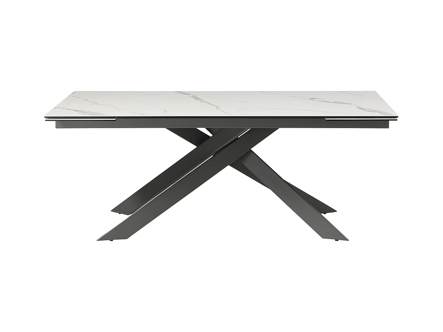 Mesa de comedor extensible para 8 a 12 personas en cerámica, vidrio templado y metal - Efecto mármol blanco y antracita - COREMA de Maison Céphy
