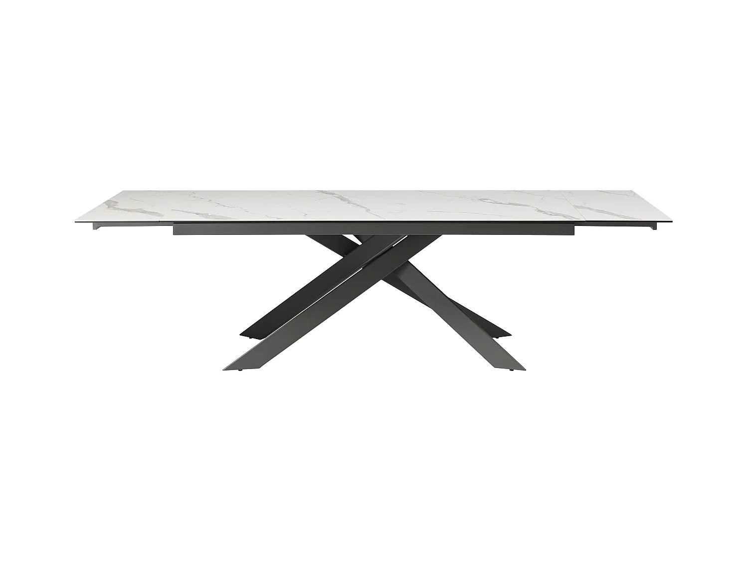 Mesa de comedor extensible para 8 a 12 personas en cerámica, vidrio templado y metal - Efecto mármol blanco y antracita - COREMA de Maison Céphy