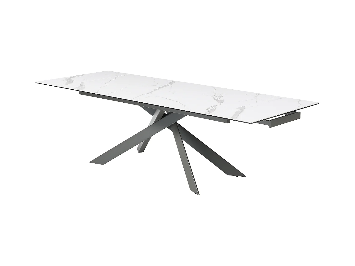 Mesa de comedor extensible para 8 a 12 personas en cerámica, vidrio templado y metal - Efecto mármol blanco y antracita - COREMA de Maison Céphy