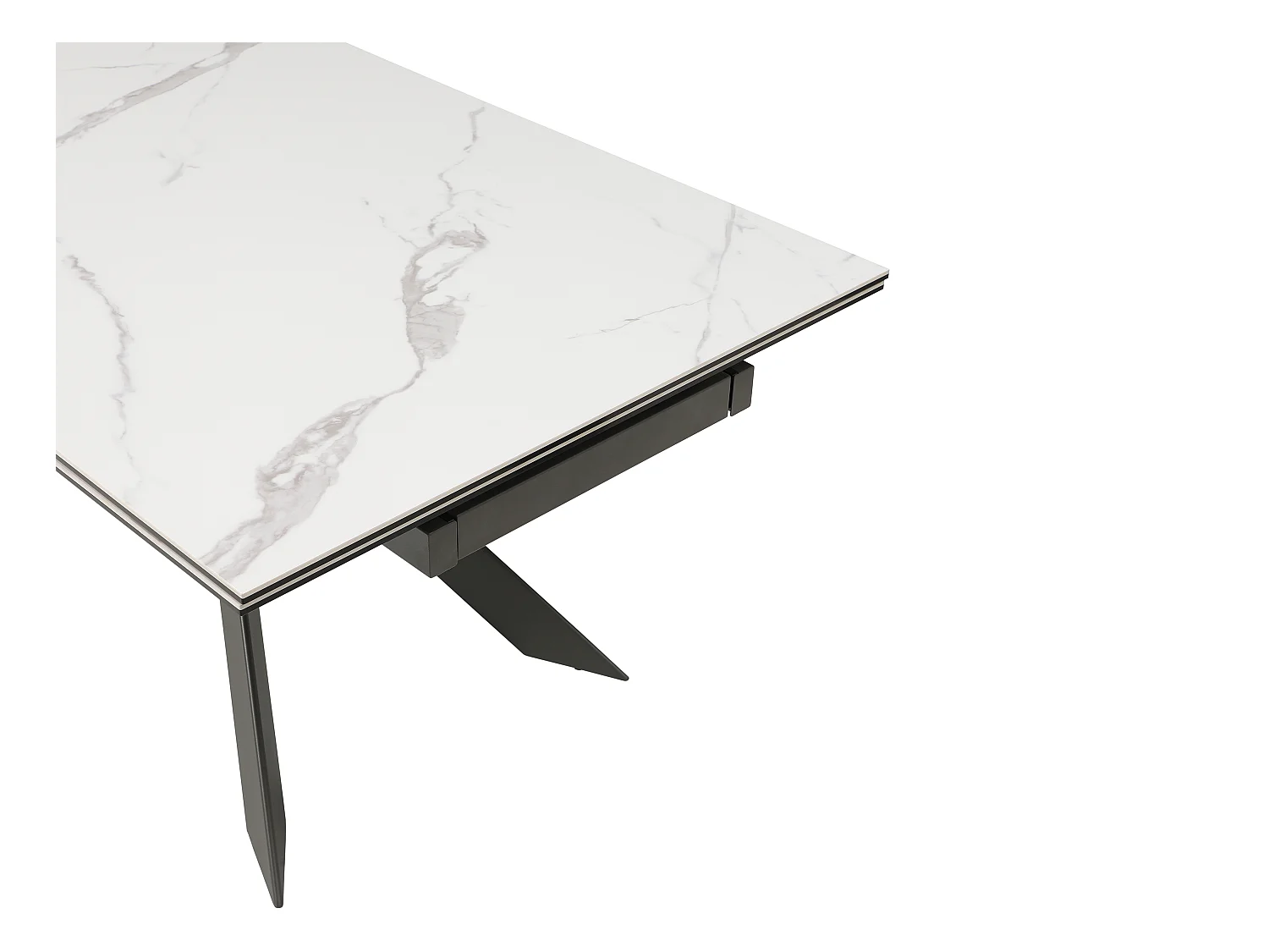 Mesa de comedor extensible para 8 a 12 personas en cerámica, vidrio templado y metal - Efecto mármol blanco y antracita - COREMA de Maison Céphy