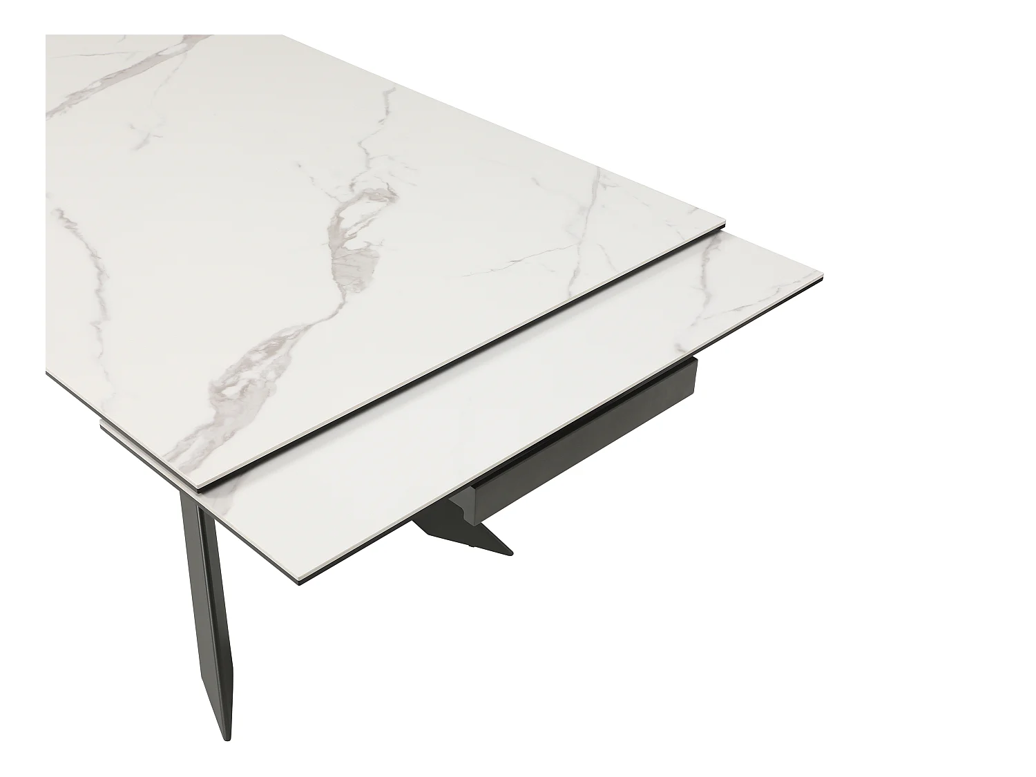 Mesa de comedor extensible para 8 a 12 personas en cerámica, vidrio templado y metal - Efecto mármol blanco y antracita - COREMA de Maison Céphy